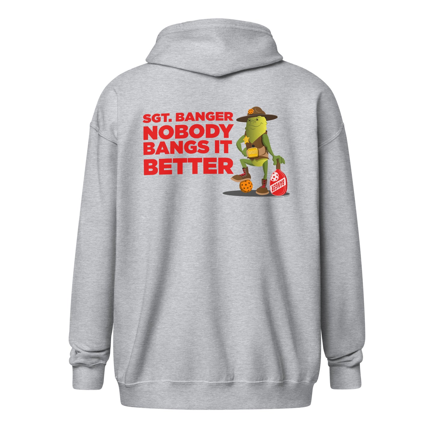 Heavy Zip Hoodie - "Nobody Bangs it Better" (back) + Pickleball (pocket) - DocDink.com