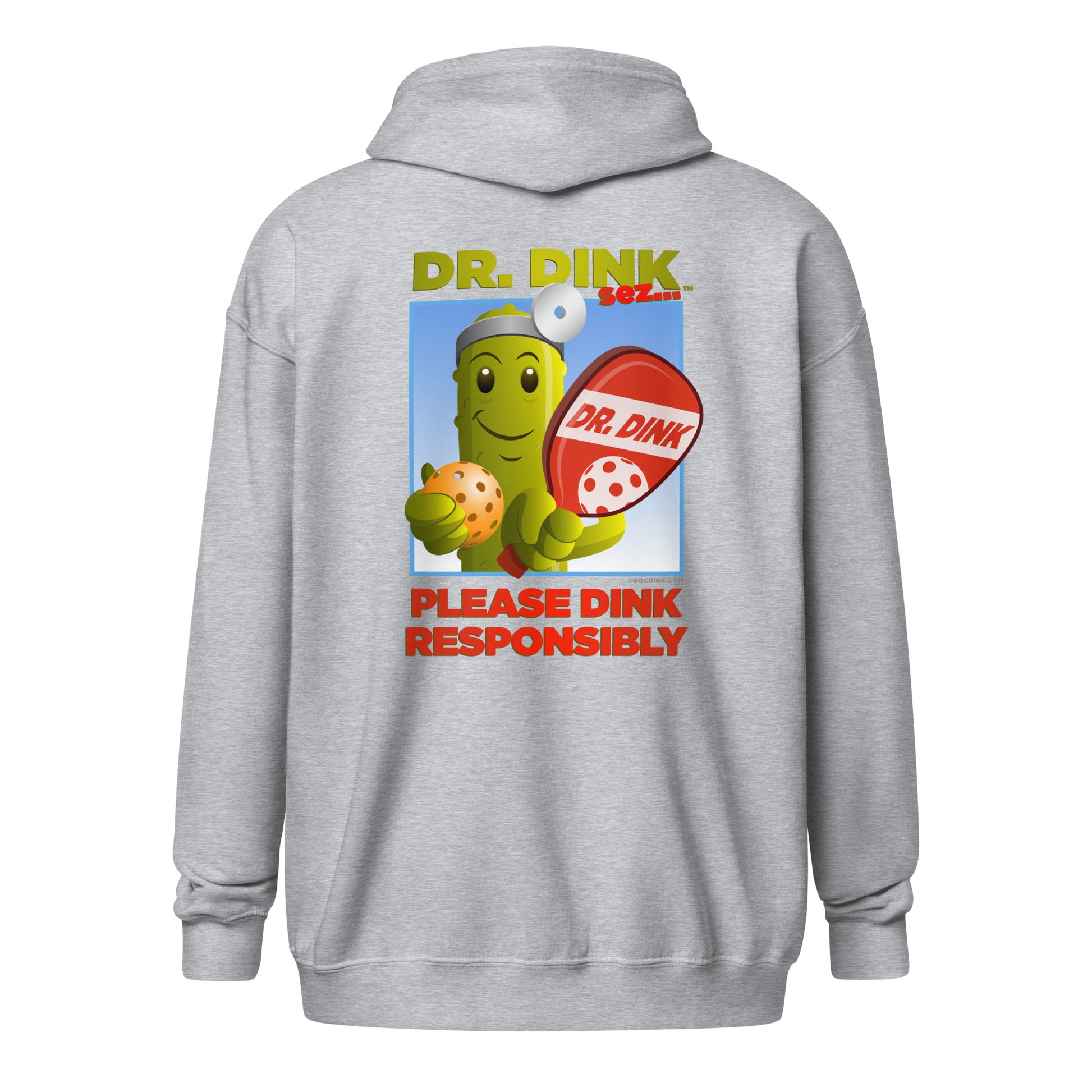 Heavy Zip Hoodie - "Please Dink Responsibly" (back) + Pickleball (pocket) - DocDink.com