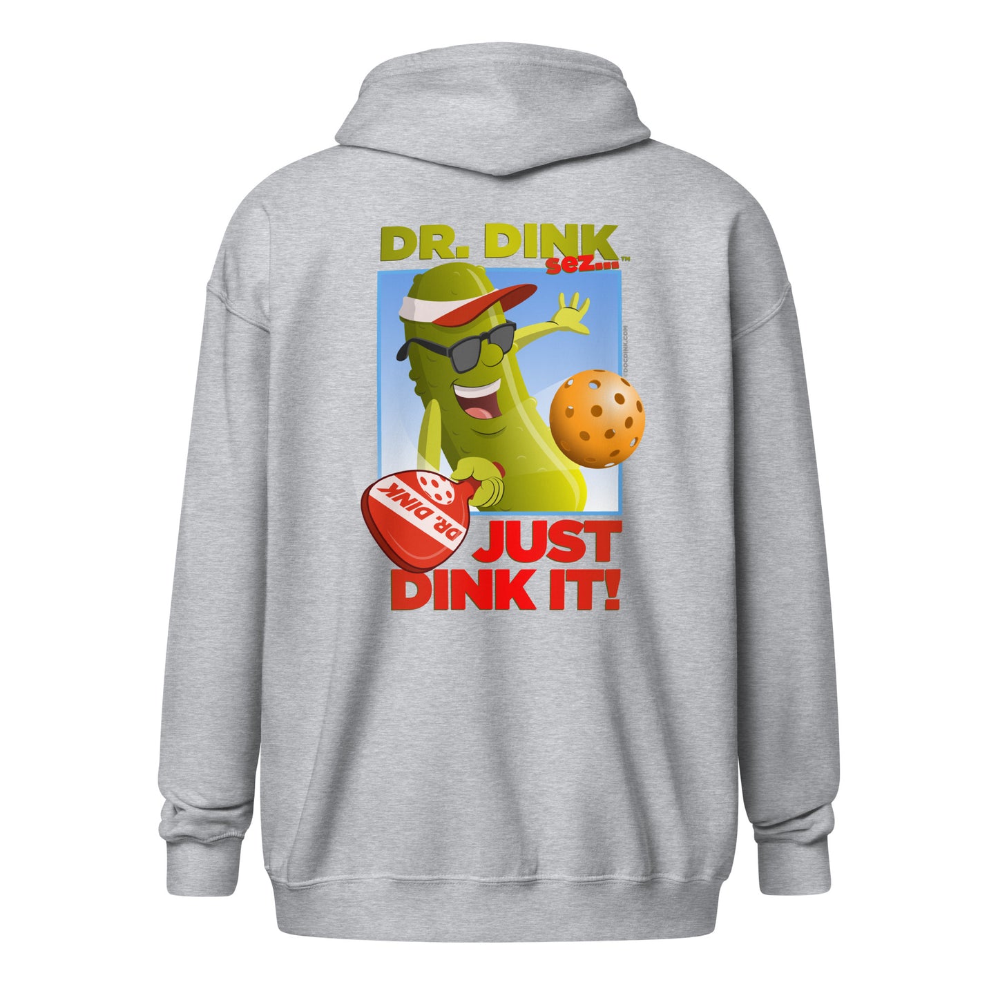 Heavy Zip Hoodie - "Just Dink It" (back) + Pickleball (pocket) - DocDink.com