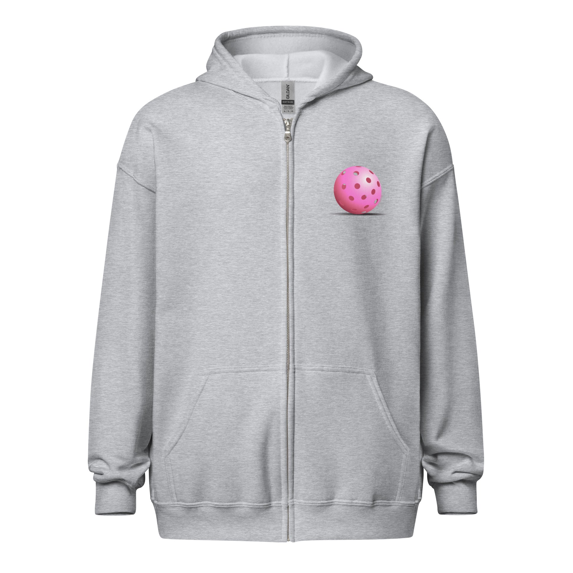 Heavy Zip Hoodie - Resting Pickleball - "Living the Pink Life" (back) + Pink Pickleball (pocket) - DocDink.com