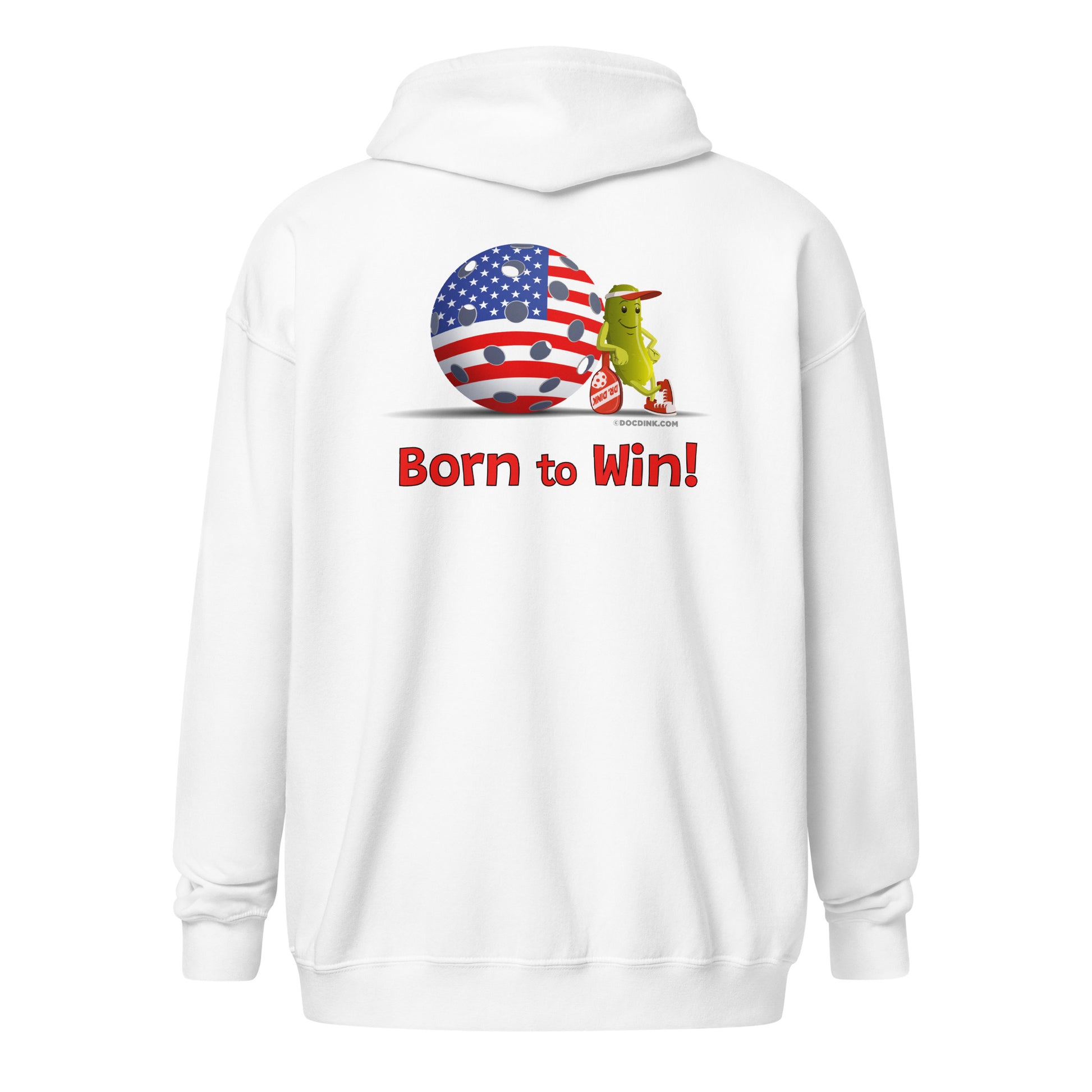 Heavy Zip Hoodie - Resting Pickleball USA - "Born to Win" (back) + USA Pickleball (pocket) - DocDink.com