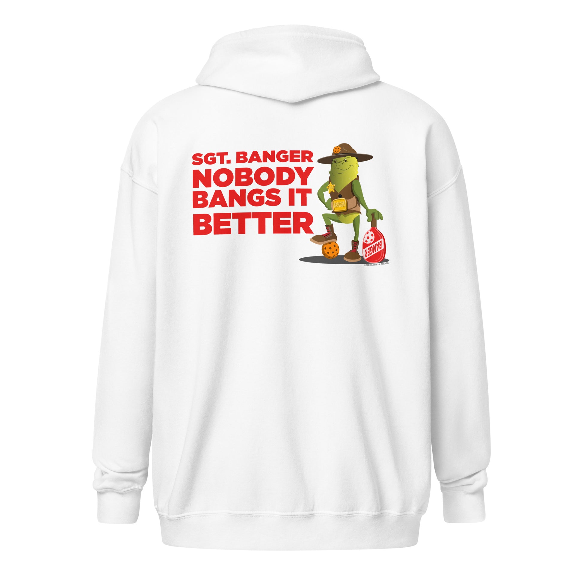 Heavy Zip Hoodie - "Nobody Bangs it Better" (back) + Pickleball (pocket) - DocDink.com