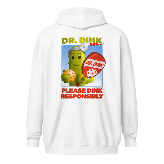 Heavy Zip Hoodie - "Please Dink Responsibly" (back) + Pickleball (pocket) - DocDink.com