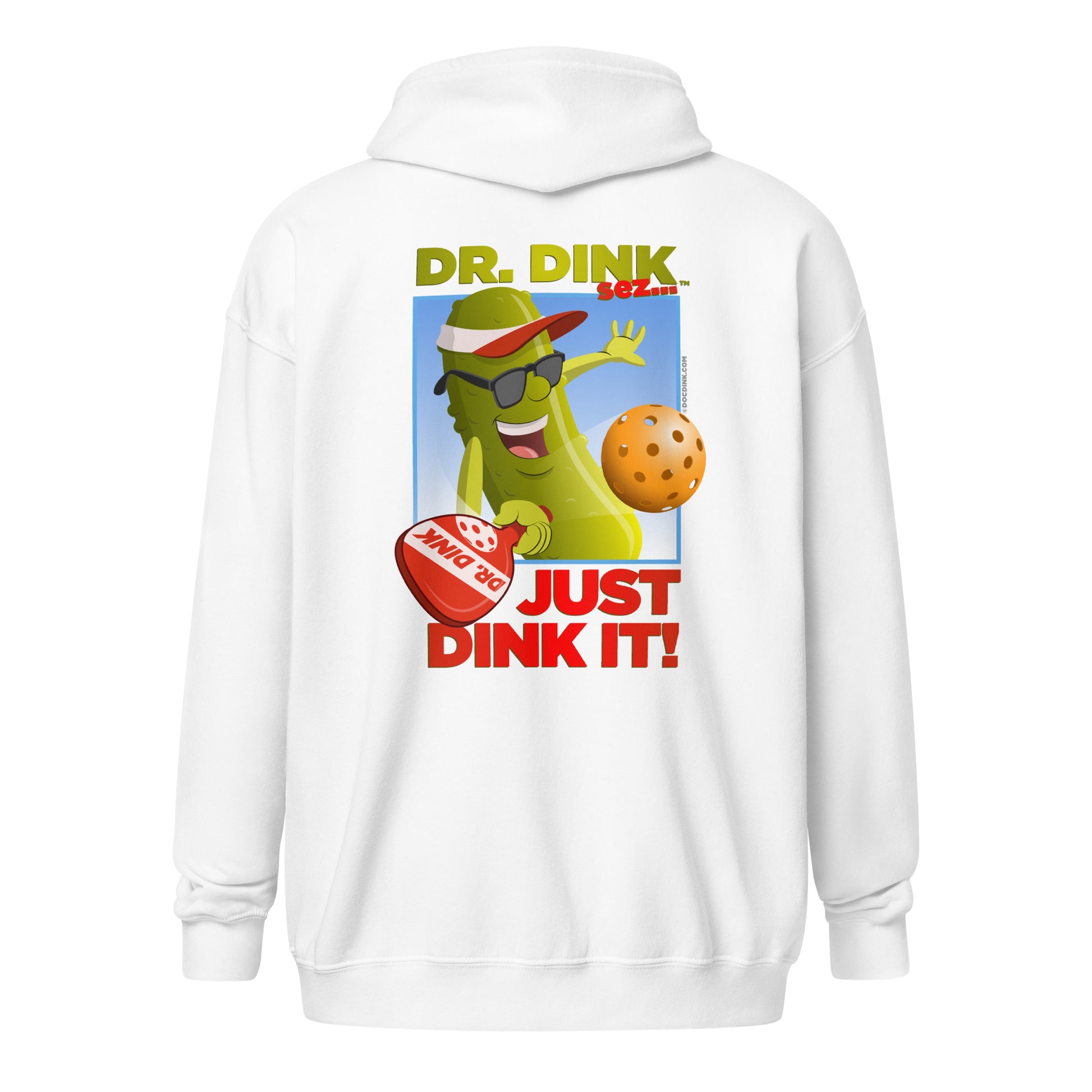 Heavy Zip Hoodie - "Just Dink It" (back) + Pickleball (pocket) - DocDink.com