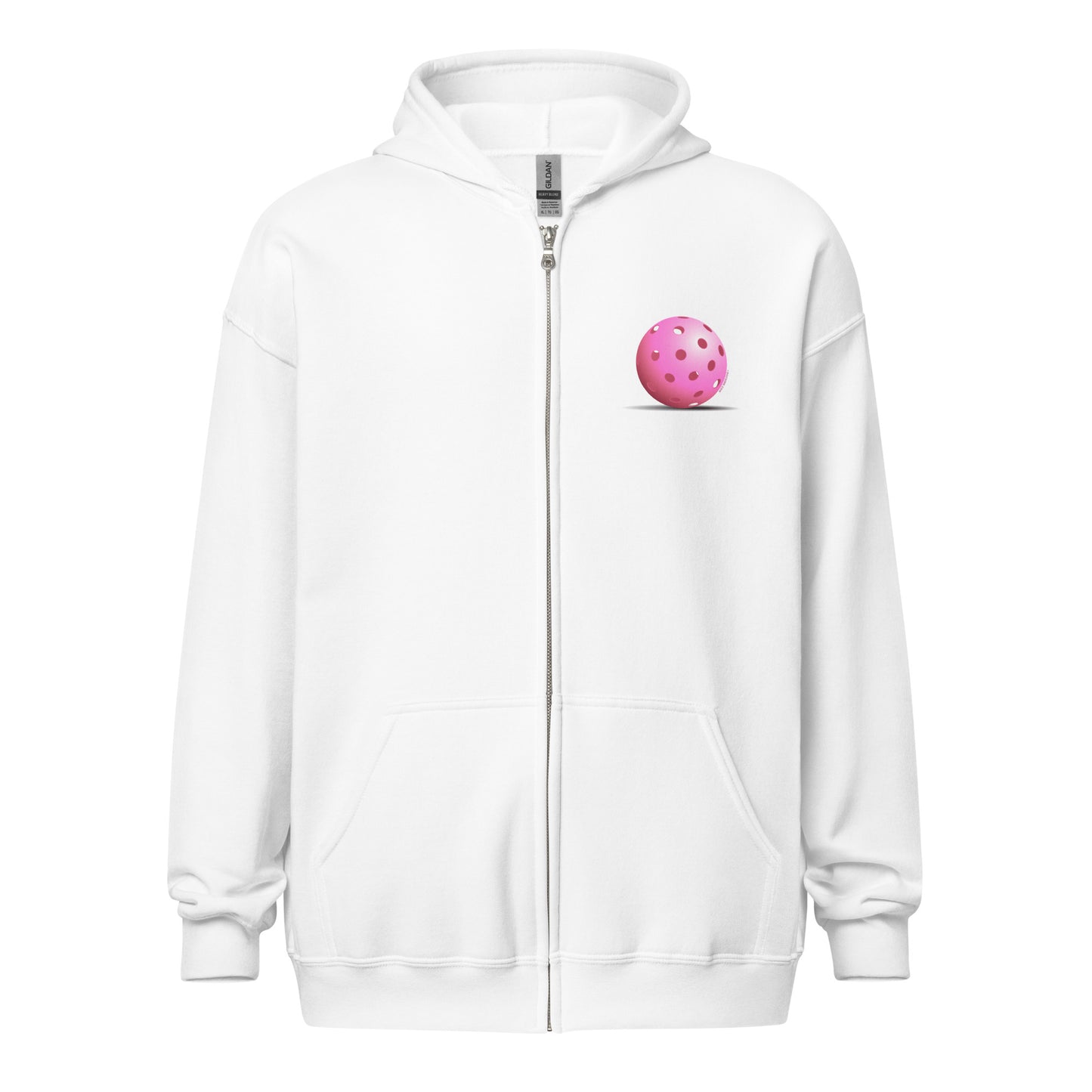 Heavy Zip Hoodie - Resting Pickleball - "Living the Pink Life" (back) + Pink Pickleball (pocket) - DocDink.com