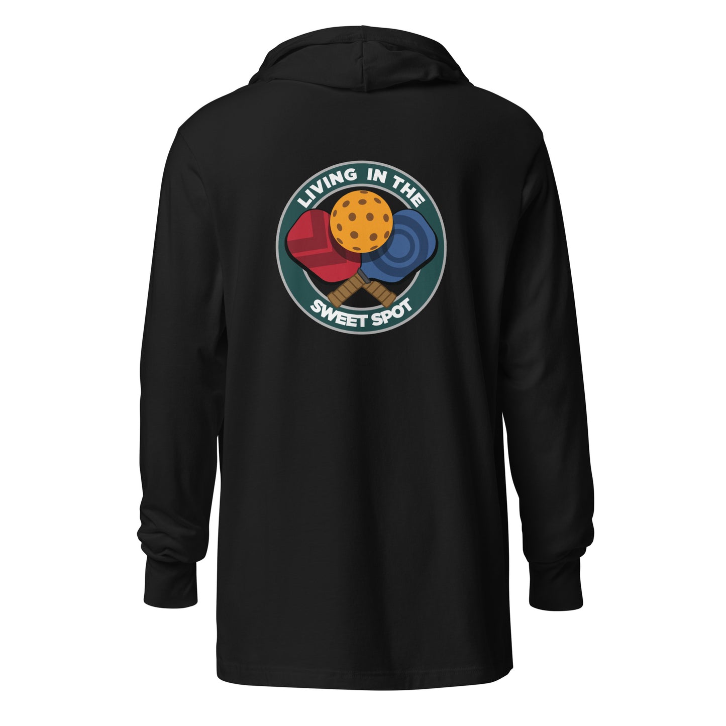 Hooded Long-Sleeve T-shirt - "Living in the Sweet Spot" - Crossed Paddles (pocket) - DocDink.com