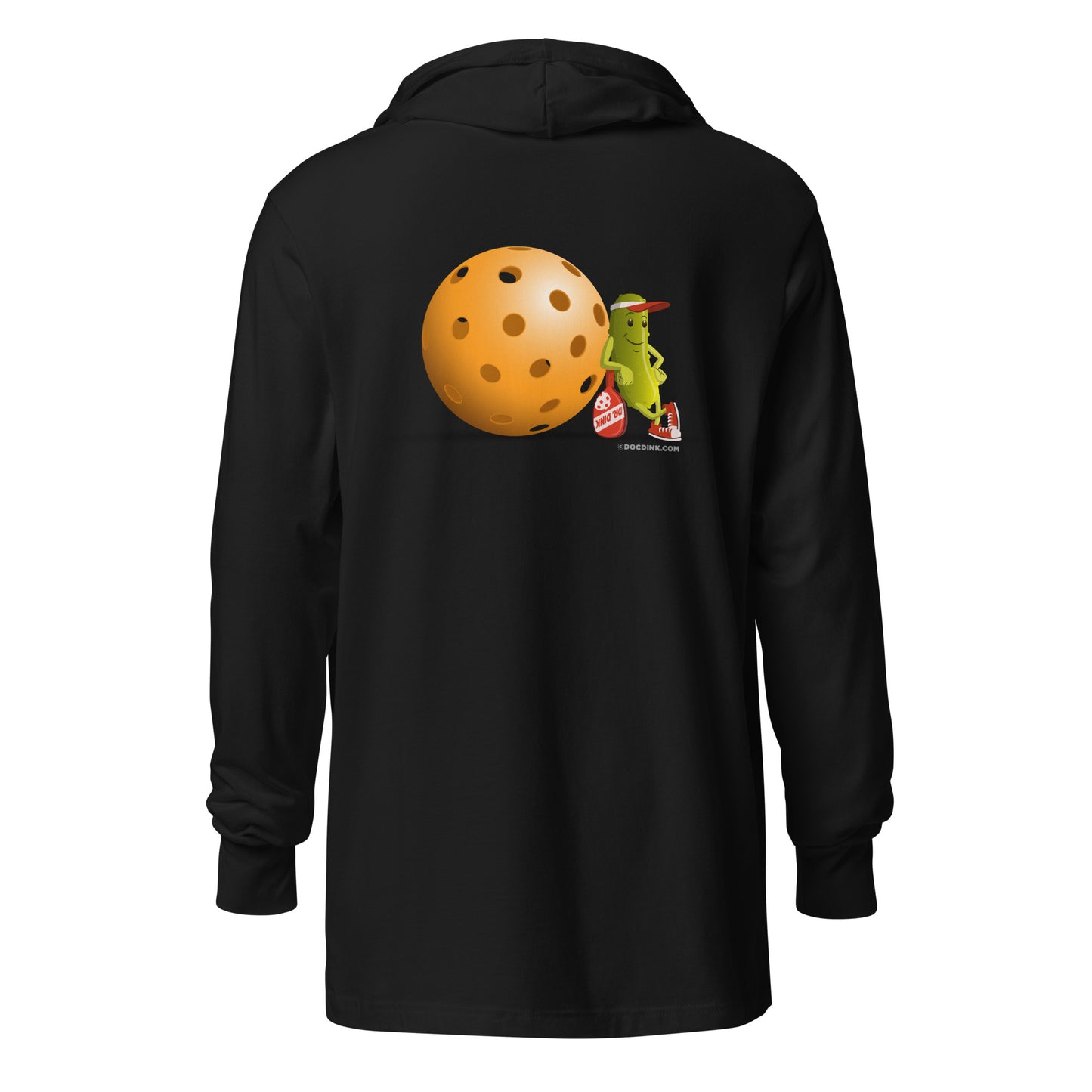 Hooded Long-Sleeve T-shirt - Resting Pickleball (back) + Pickleball (pocket) - DocDink.com