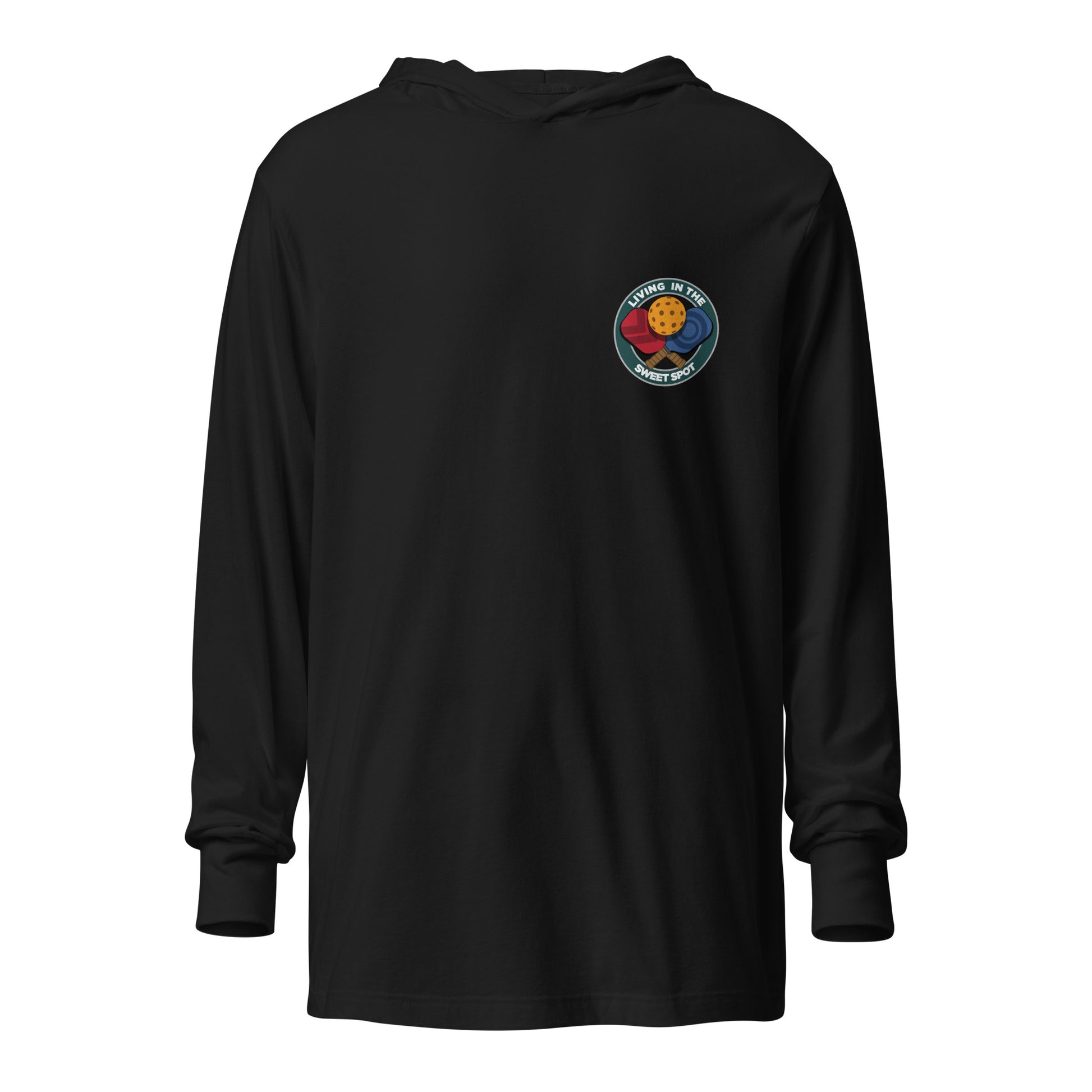 Hooded Long-Sleeve T-shirt - "Living in the Sweet Spot" - Crossed Paddles (pocket) - DocDink.com