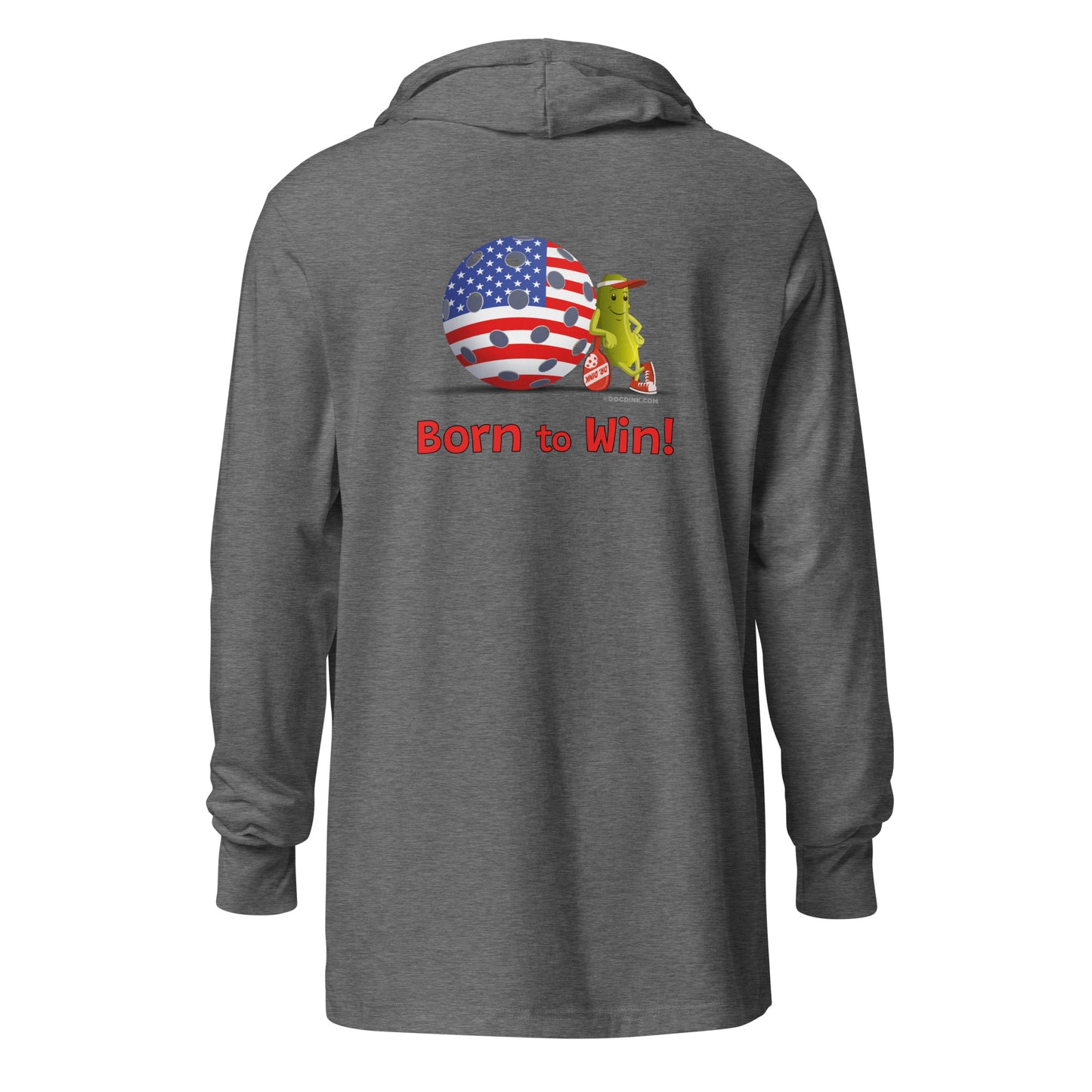 Hooded Long-Sleeve T-shirt - Resting Pickleball USA + "Born to Win" (back) + USA Pickleball (pocket) - DocDink.com