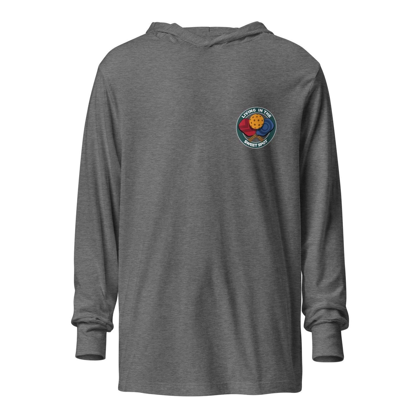 Hooded Long-Sleeve T-shirt - "Living in the Sweet Spot" - Crossed Paddles (pocket) - DocDink.com