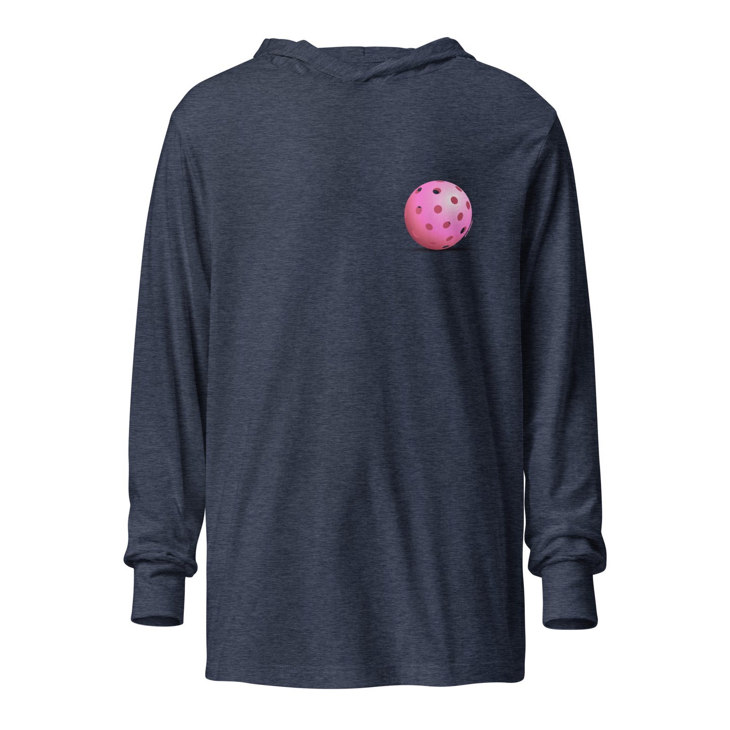 Hooded Long-Sleeve T-shirt - Resting Pickleball - "Living the Pink Life" (back) + Pink Pickleball (pocket) - DocDink.com