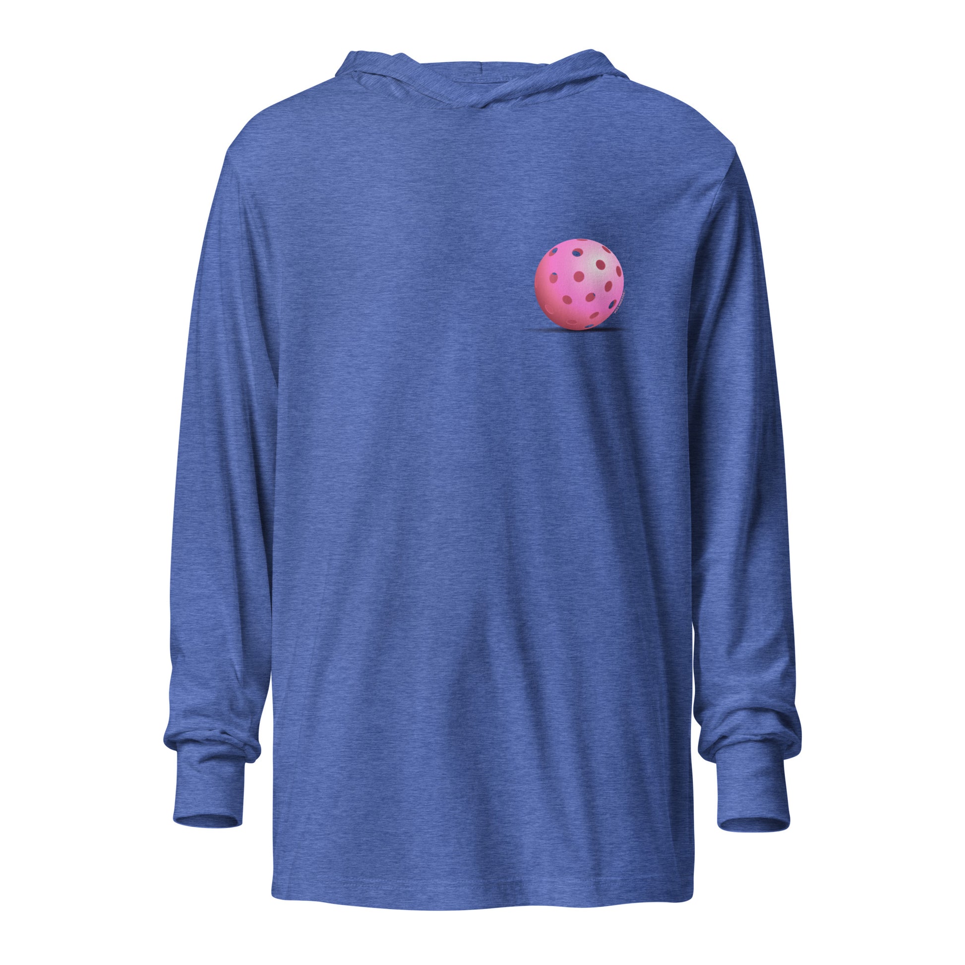 Hooded Long-Sleeve T-shirt - Resting Pickleball - "Living the Pink Life" (back) + Pink Pickleball (pocket) - DocDink.com