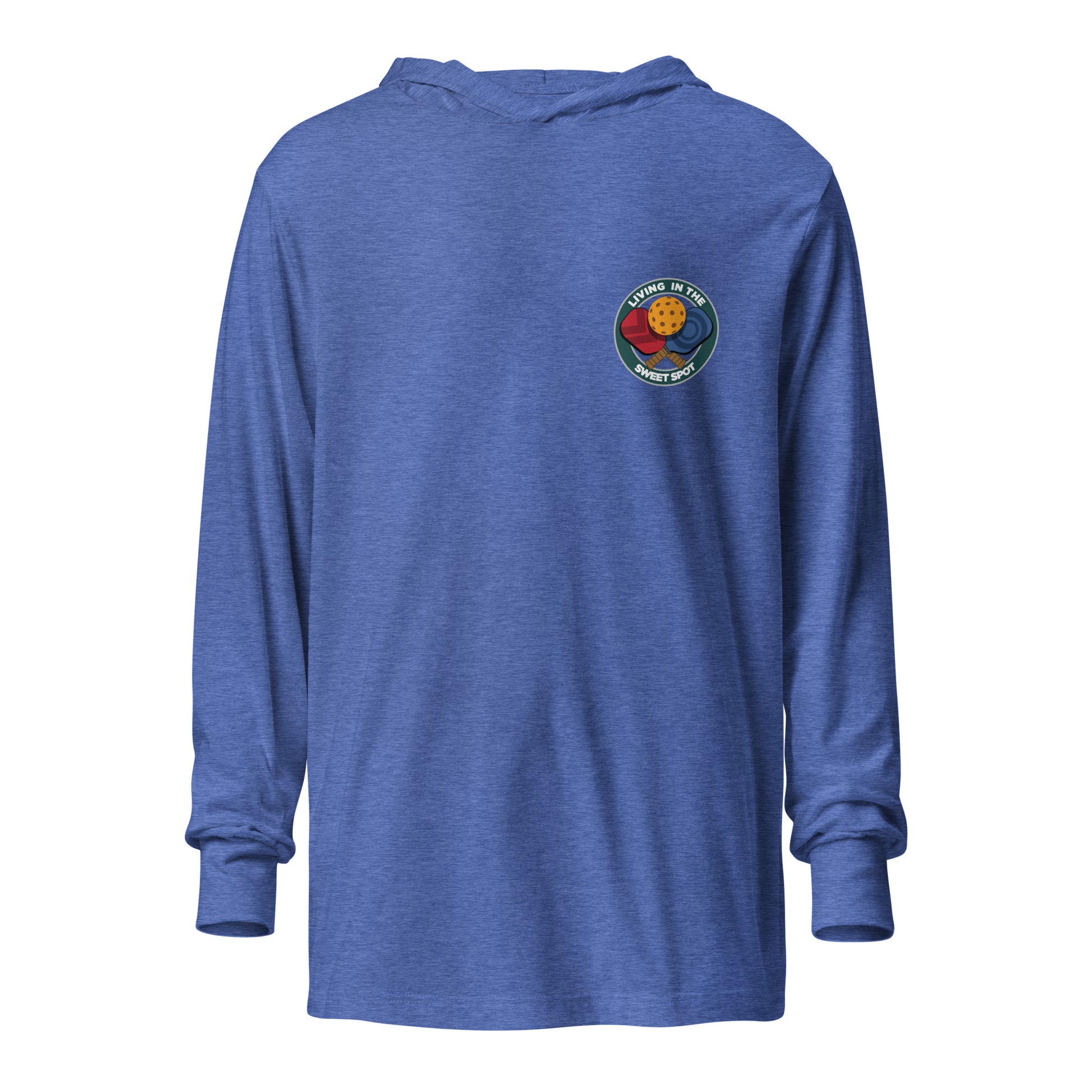 Hooded Long-Sleeve T-shirt - "Living in the Sweet Spot" - Crossed Paddles (pocket) - DocDink.com