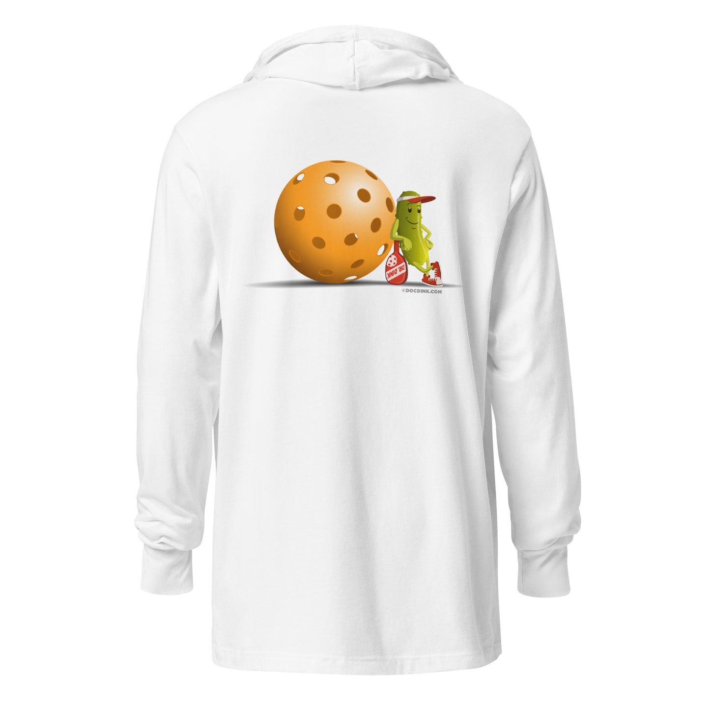 Hooded Long-Sleeve T-shirt - Resting Pickleball (back) + Pickleball (pocket) - DocDink.com