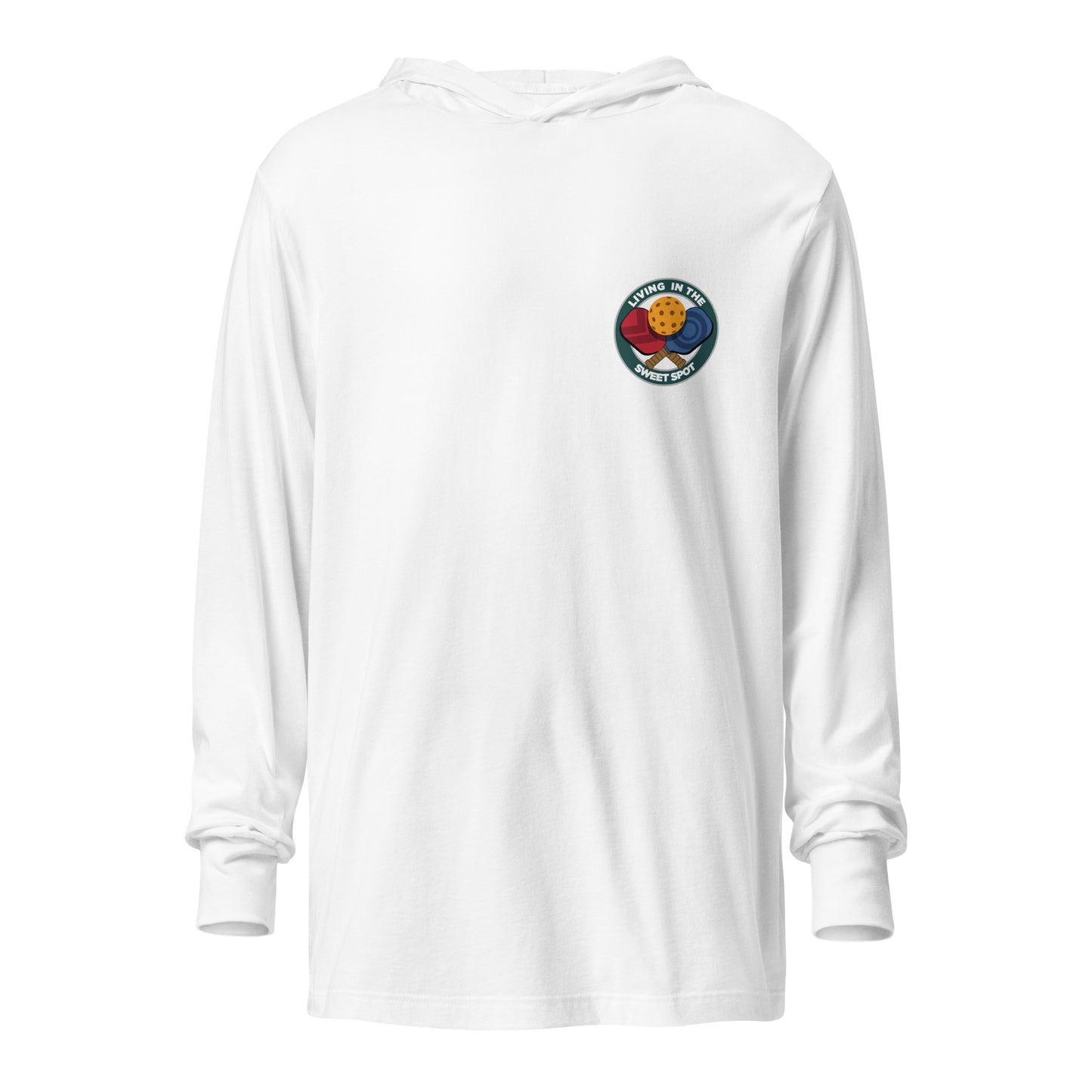 Hooded Long-Sleeve T-shirt - "Living in the Sweet Spot" - Crossed Paddles (pocket) - DocDink.com