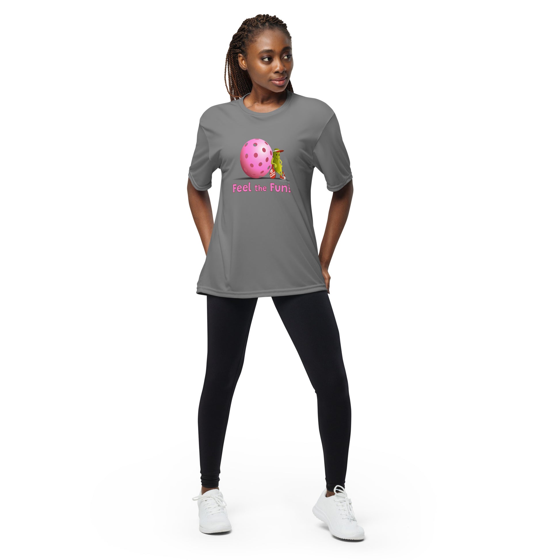 Performance Pickleball T-Shirt - Resting Pickleball - "Feel the Fun" #pink - DocDink.com