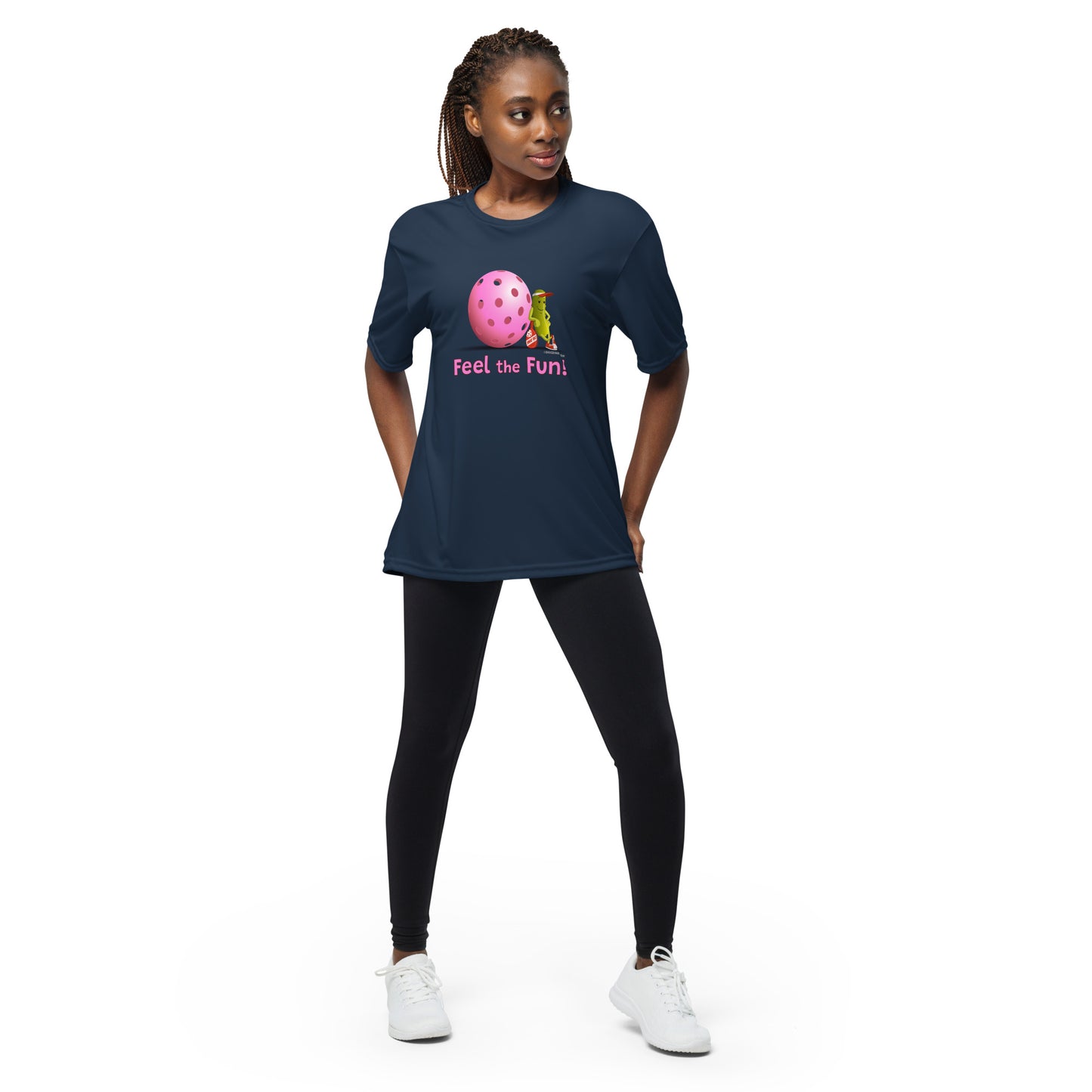 Performance Pickleball T-Shirt - Resting Pickleball - "Feel the Fun" #pink - DocDink.com