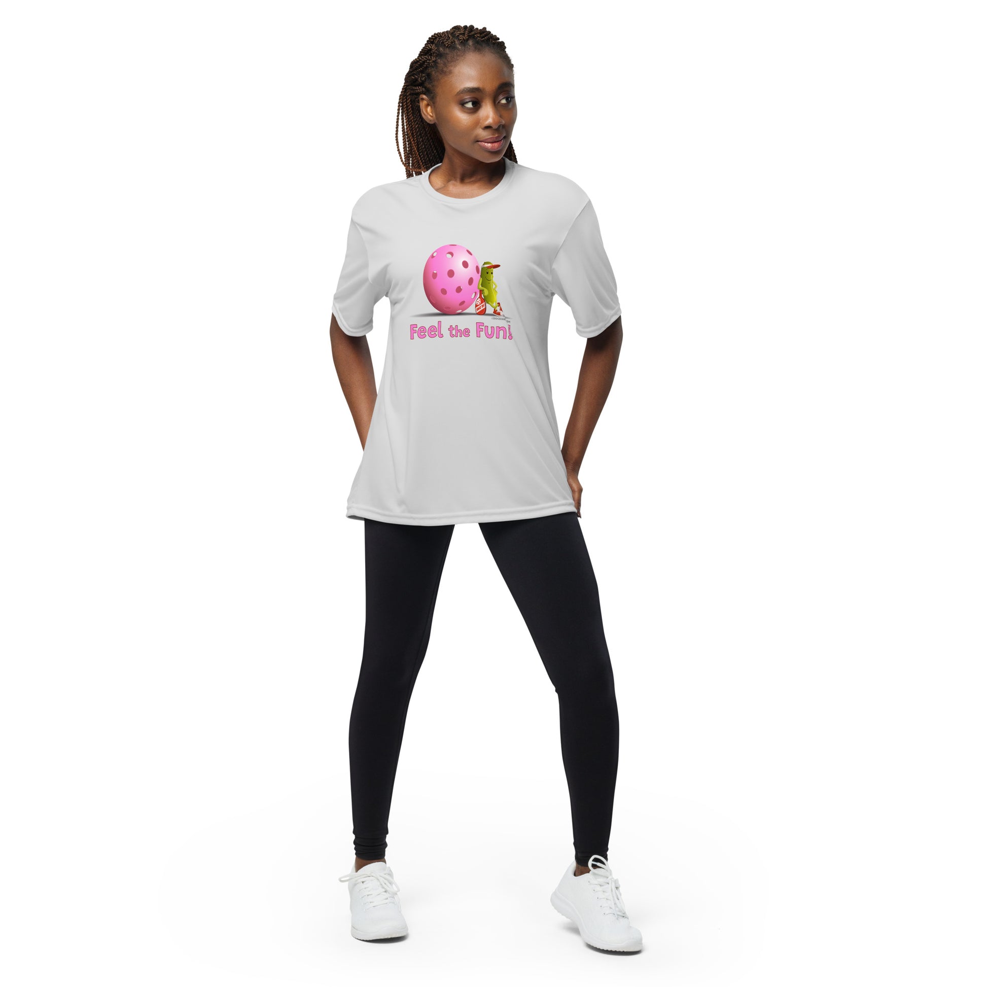 Performance Pickleball T-Shirt - Resting Pickleball - "Feel the Fun" #pink - DocDink.com