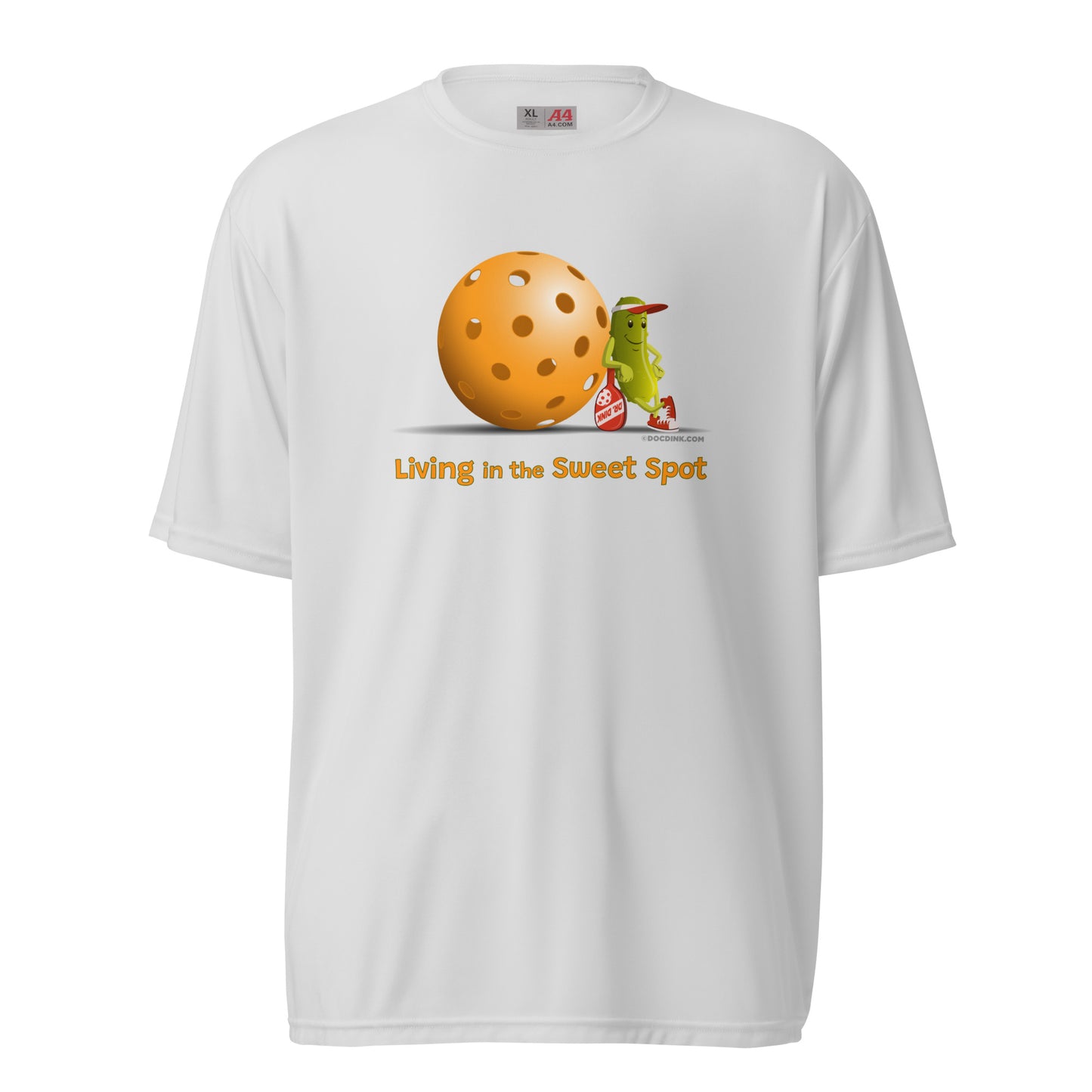 Performance Pickleball T-Shirt - Resting Pickleball - "Living in the Sweet Spot" - DocDink.com