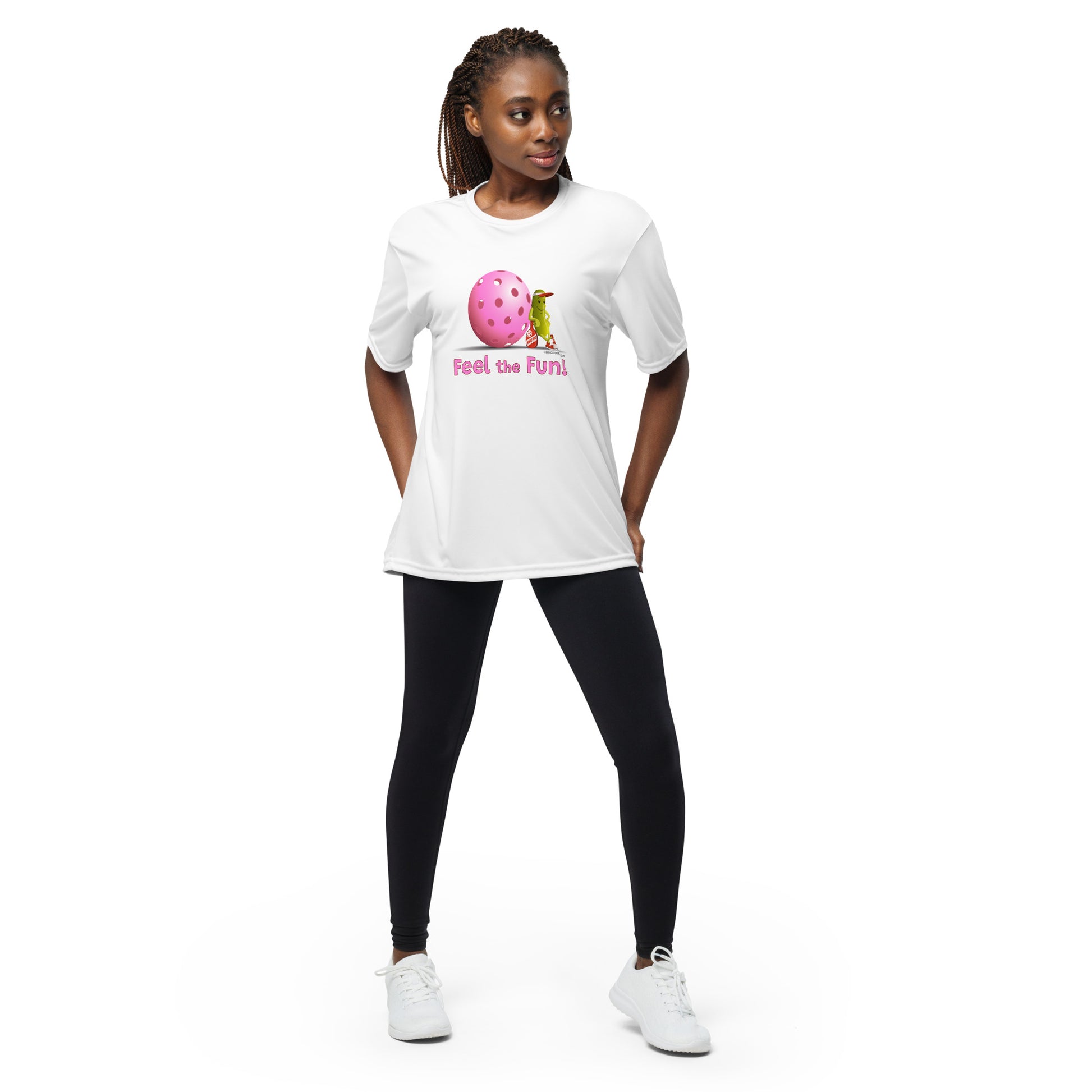 Performance Pickleball T-Shirt - Resting Pickleball - "Feel the Fun" #pink - DocDink.com