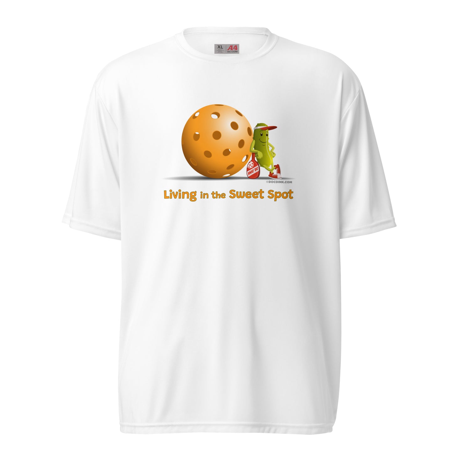 Performance Pickleball T-Shirt - Resting Pickleball - "Living in the Sweet Spot" - DocDink.com