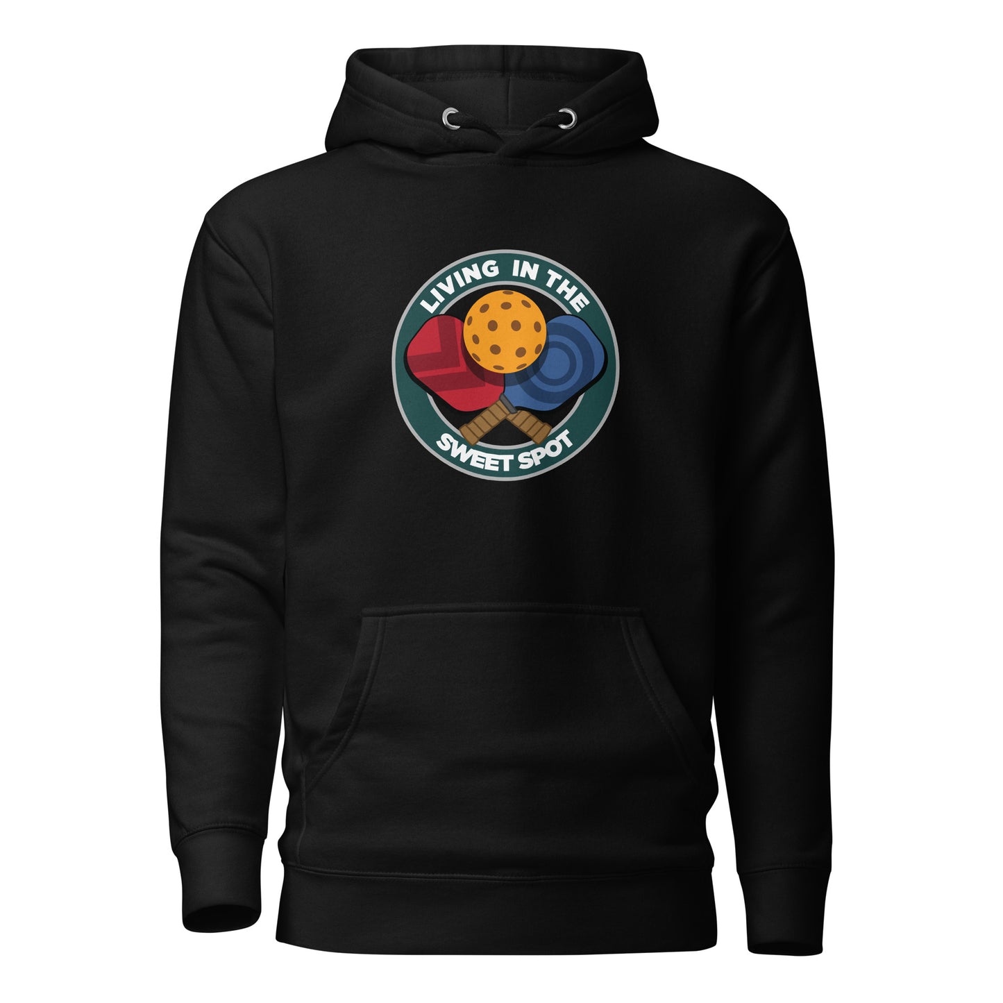 Warm Pickleball Hoodie - "Living in the Sweet Spot" - Crossed Paddles - DocDink.com