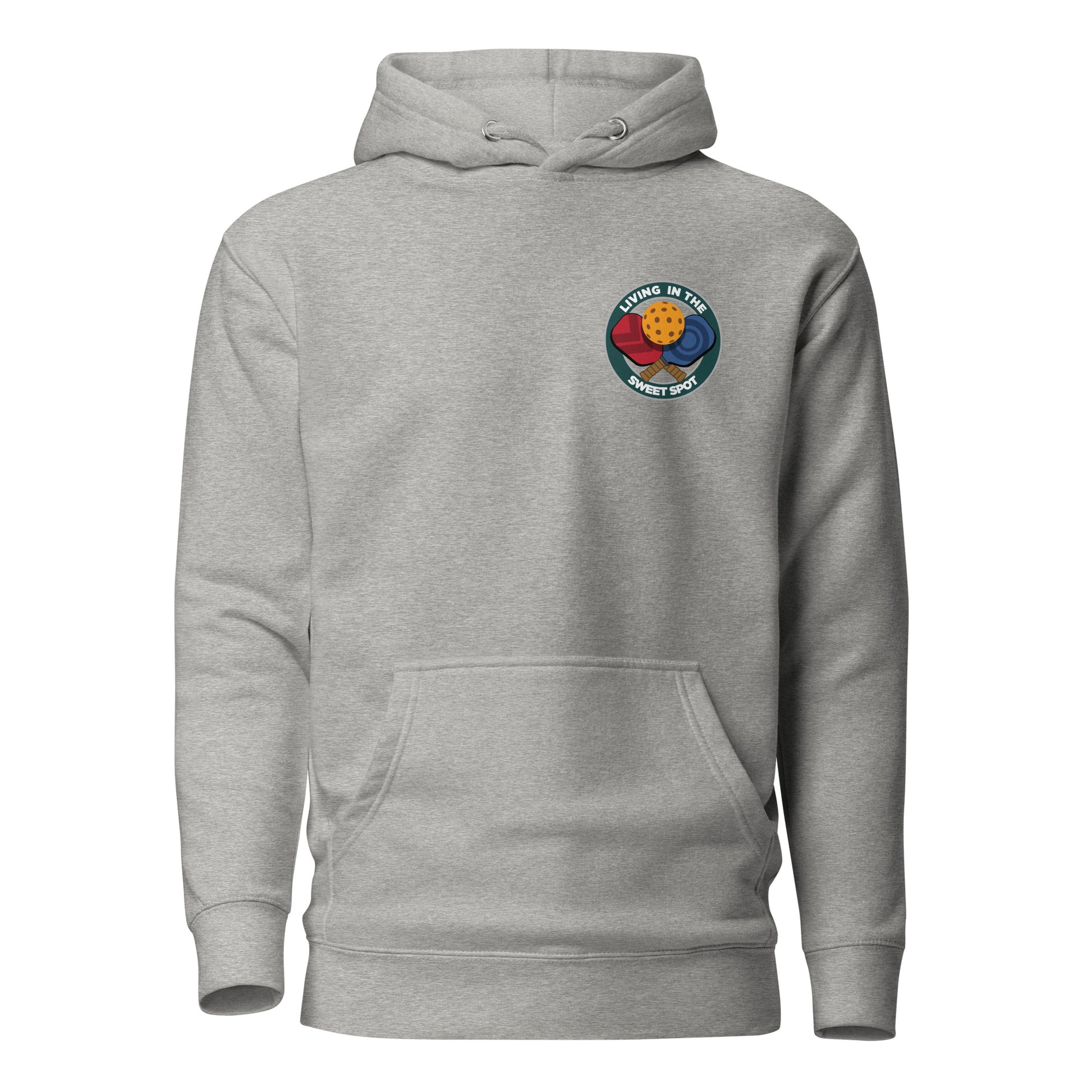 Warm Pickleball Hoodie - "Living in the Sweet Spot" - Crossed Paddles (pocket) - DocDink.com