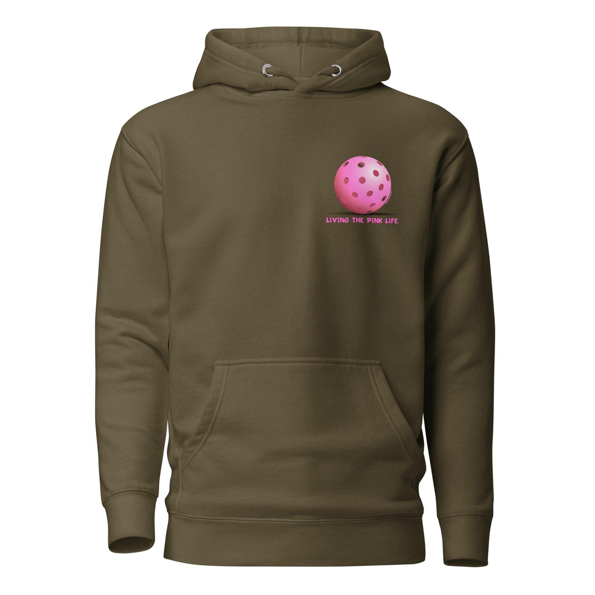 Warm Pickleball Hoodie - Pink Pickleball (pocket) - "Living the Pink Life" - DocDink.com