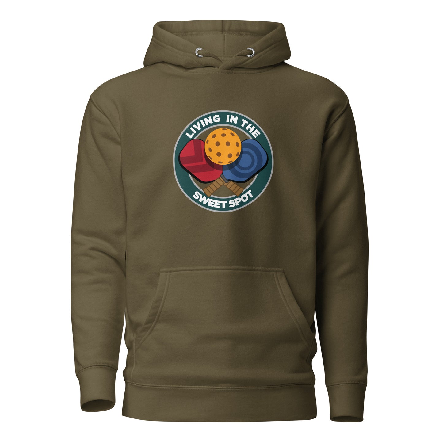 Warm Pickleball Hoodie - "Living in the Sweet Spot" - Crossed Paddles - DocDink.com