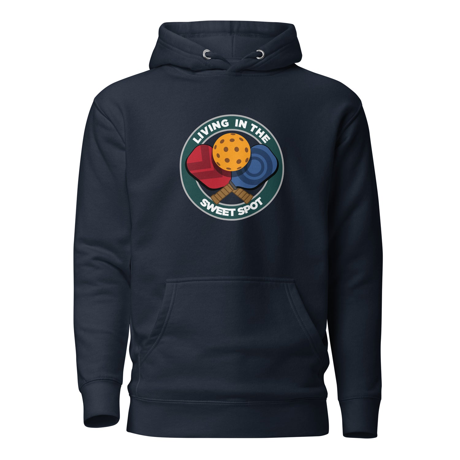 Warm Pickleball Hoodie - "Living in the Sweet Spot" - Crossed Paddles - DocDink.com