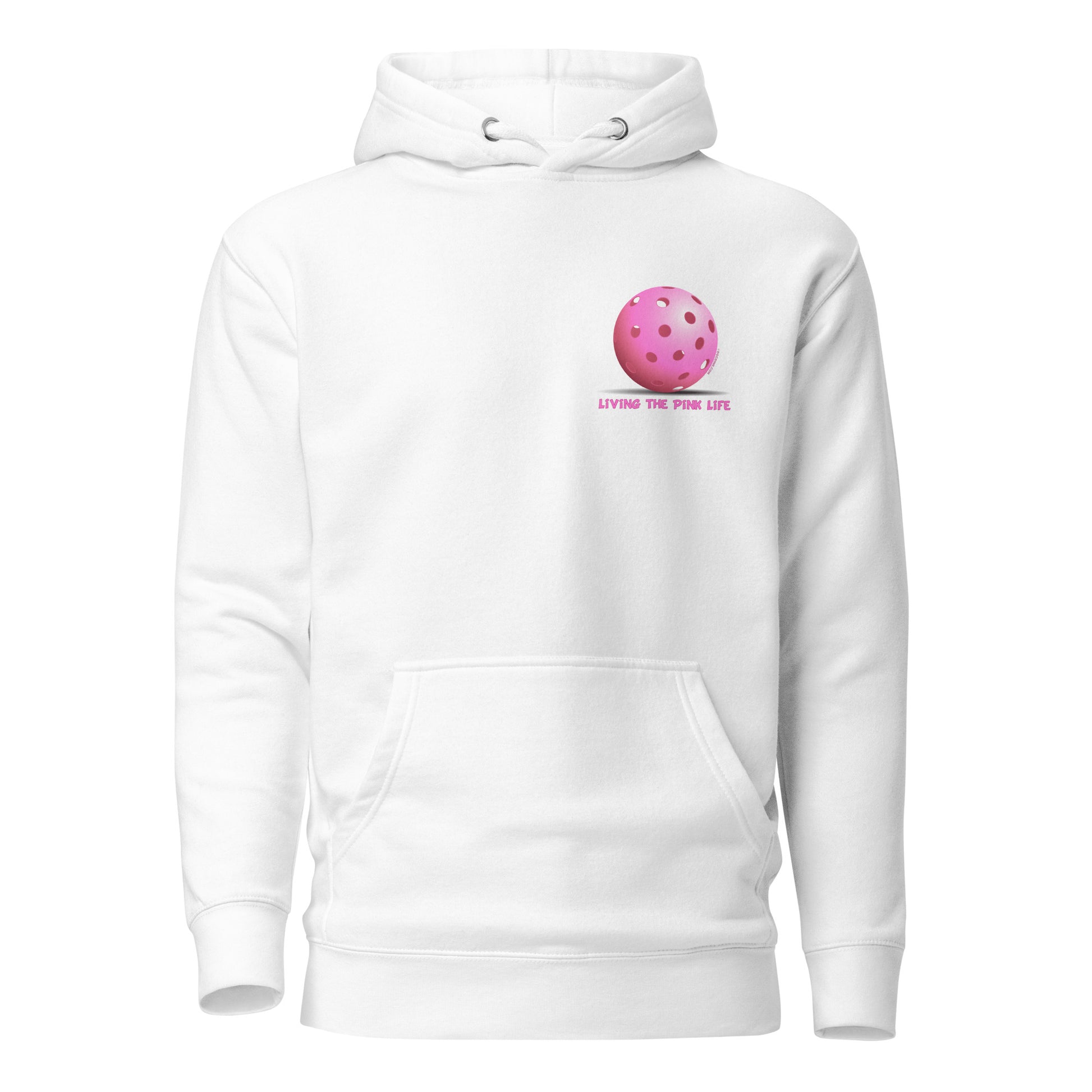 Warm Pickleball Hoodie - Pink Pickleball (pocket) - "Living the Pink Life" - DocDink.com