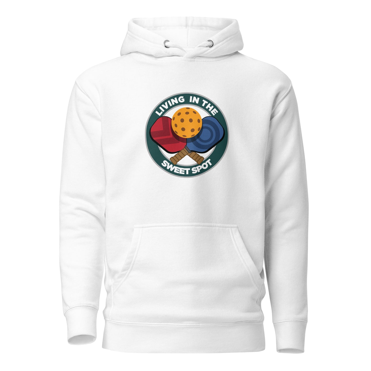 Warm Pickleball Hoodie - "Living in the Sweet Spot" - Crossed Paddles - DocDink.com