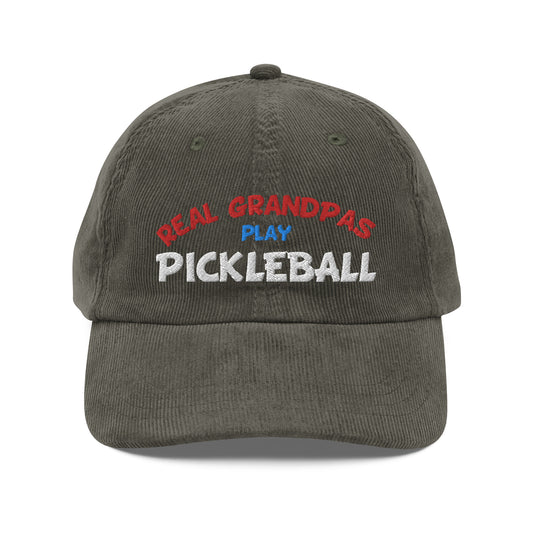 Vintage Corduroy Cap - "REAL Grandpas Play Pickleball" - DocDink.com