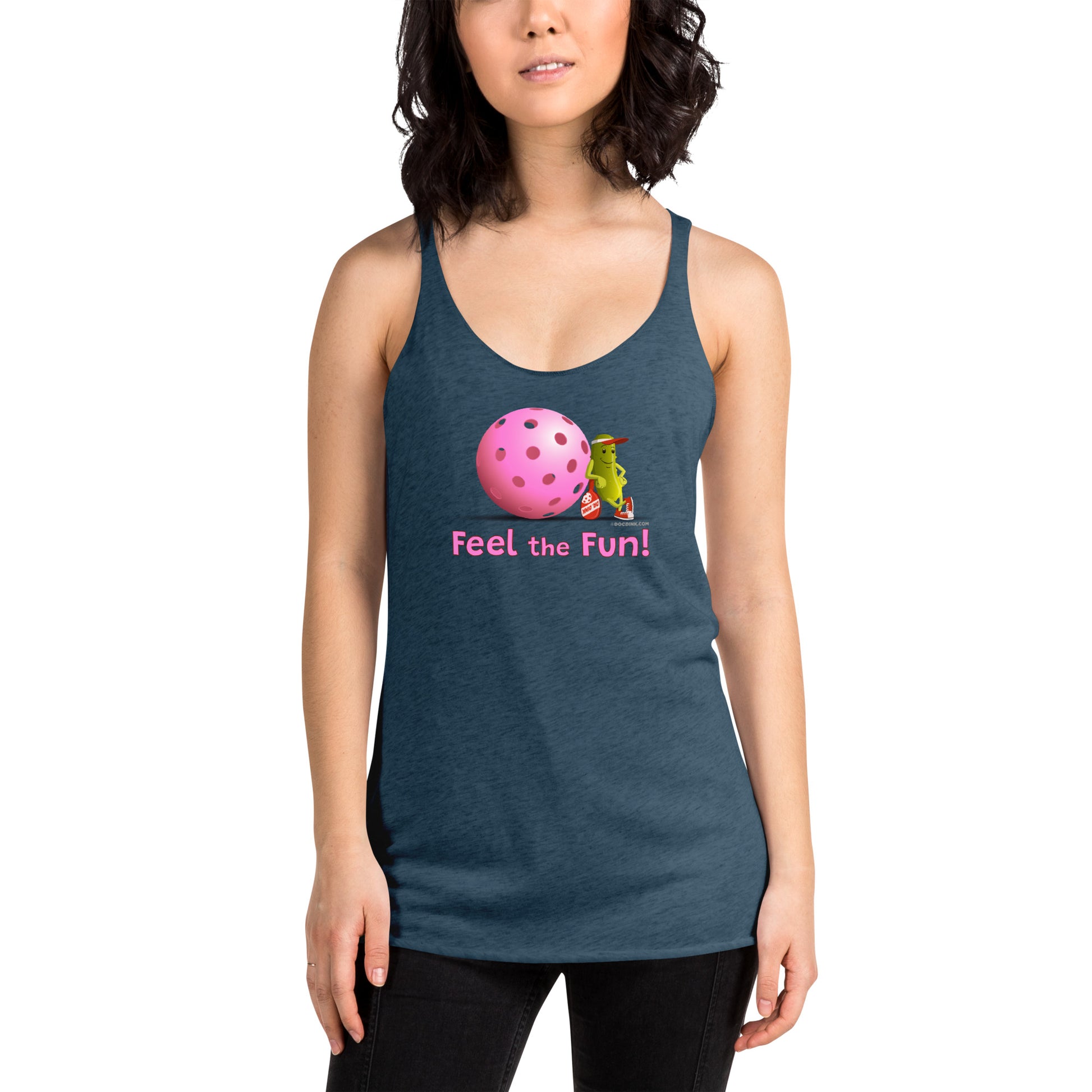 Women's Racerback Pickleball Tank Top - Resting Pickleball - "Feel the Fun" #pink - DocDink.com