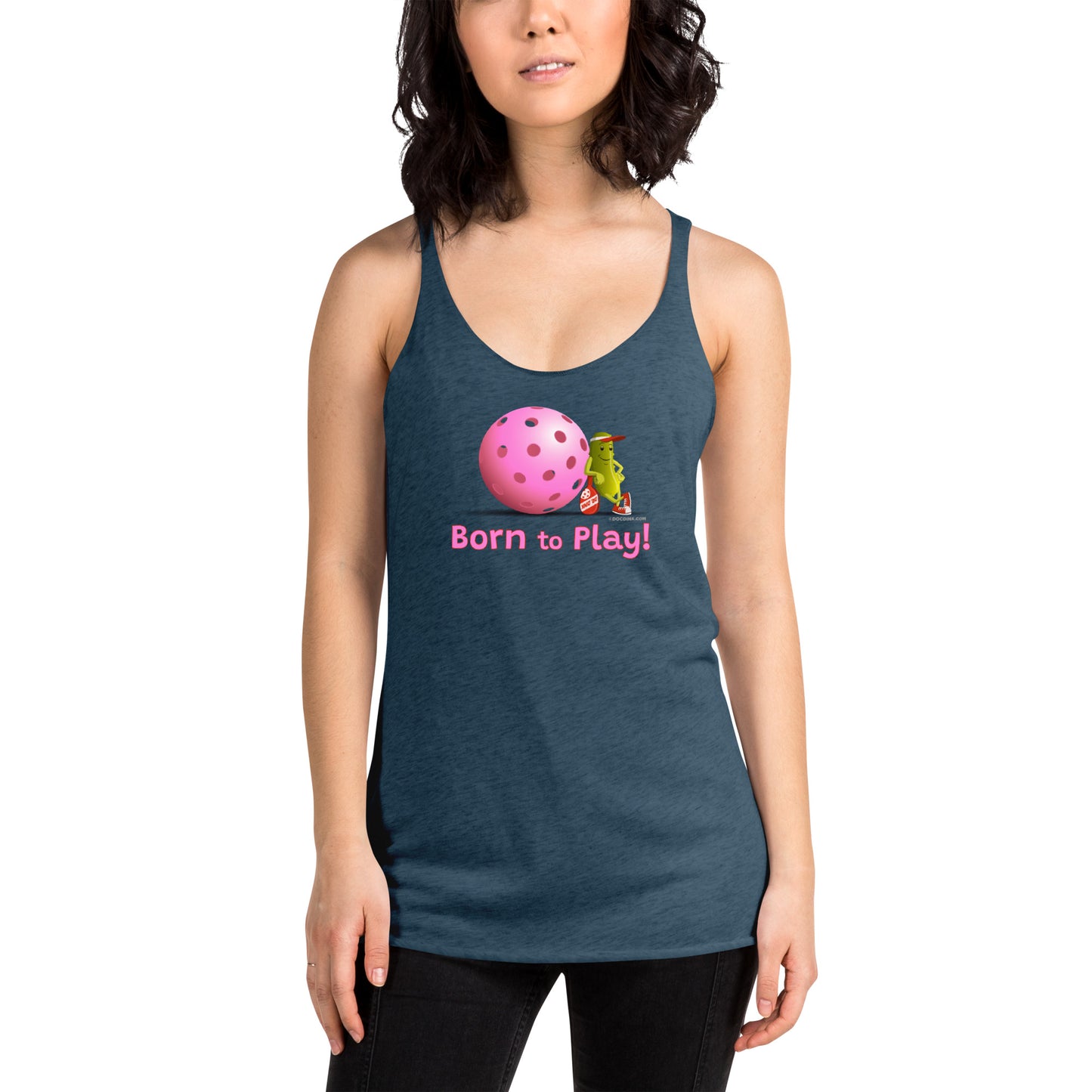 Women's Racerback Pickleball Tank Top - Resting Pickleball - "Born to Play" #pink - DocDink.com