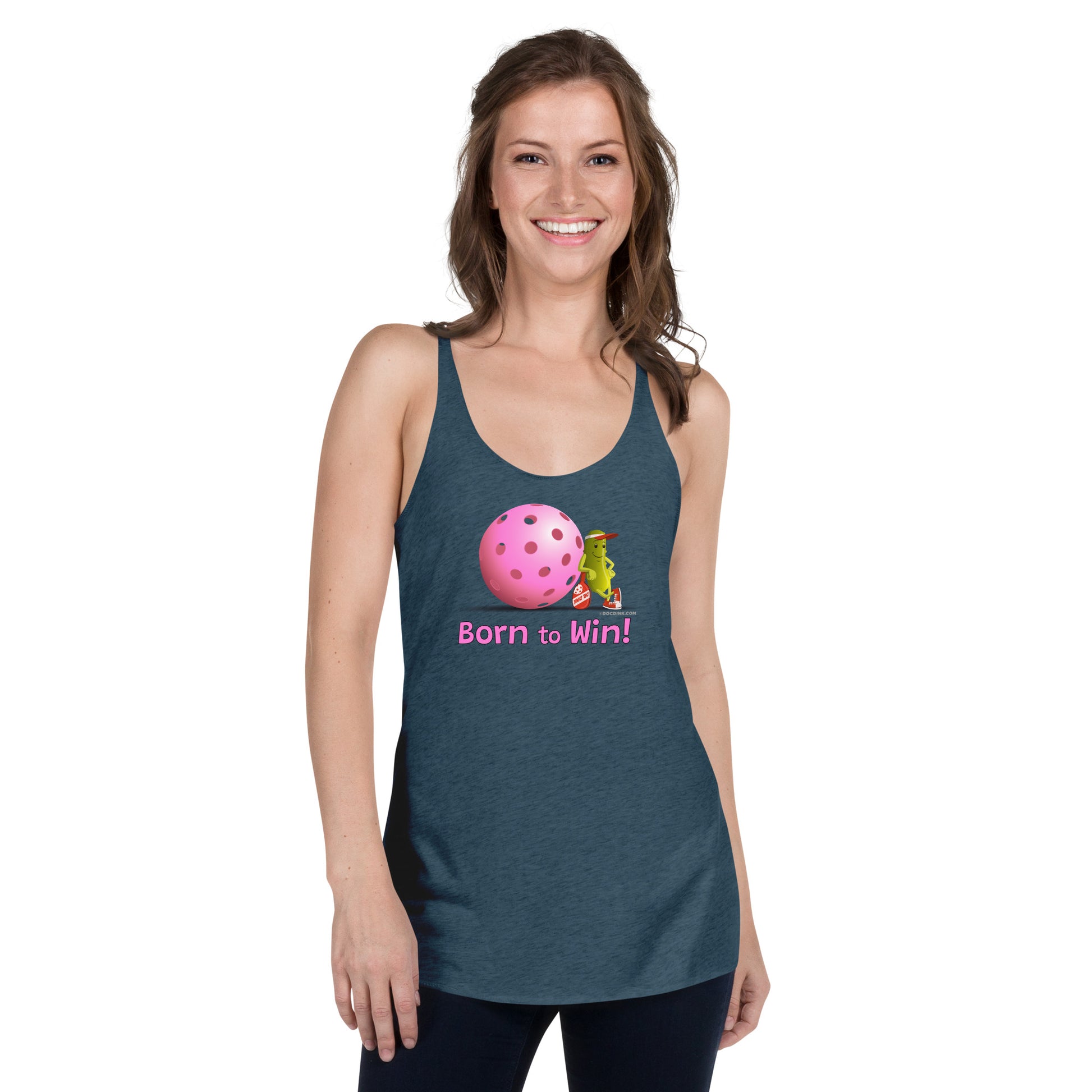 Women's Racerback Pickleball Tank Top - Resting Pickleball - "Born to Win" #pink - DocDink.com