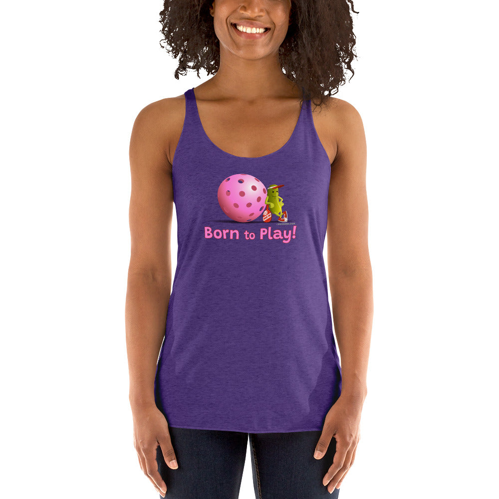 Women's Racerback Pickleball Tank Top - Resting Pickleball - "Born to Play" #pink - DocDink.com