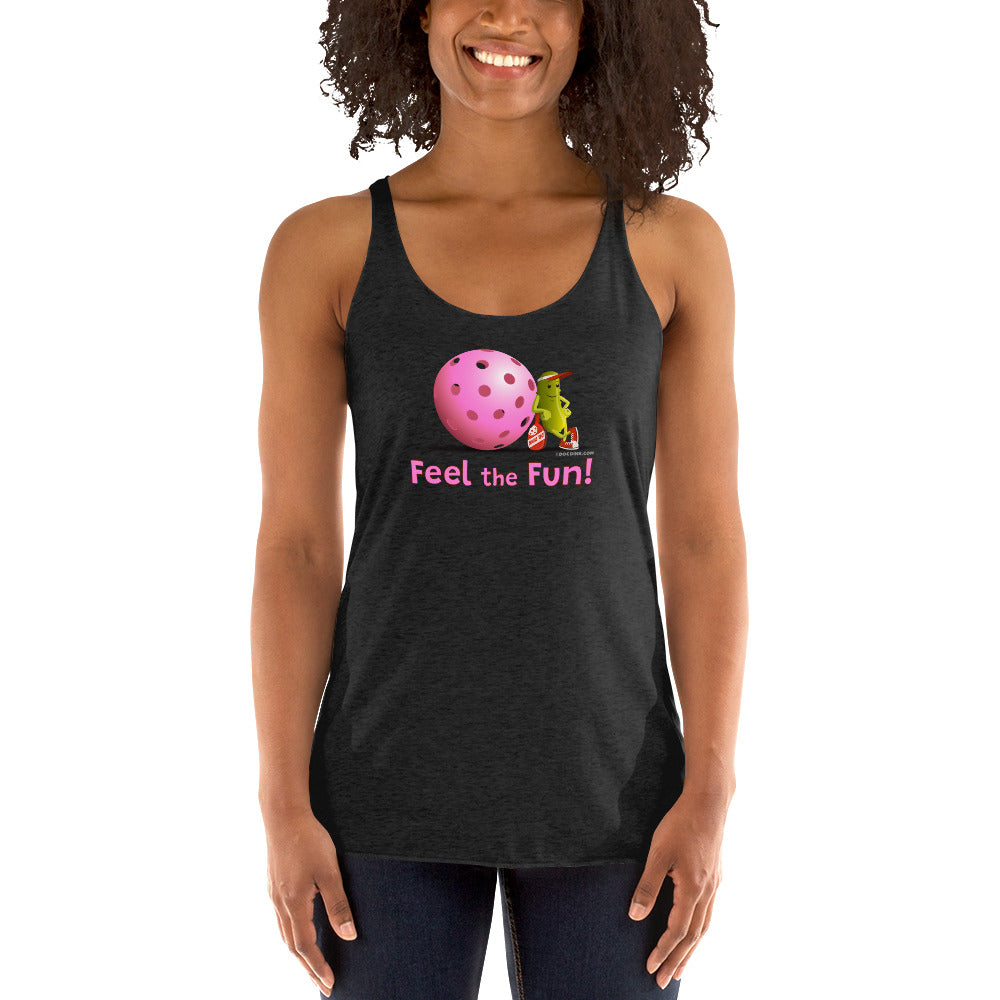 Women's Racerback Pickleball Tank Top - Resting Pickleball - "Feel the Fun" #pink - DocDink.com