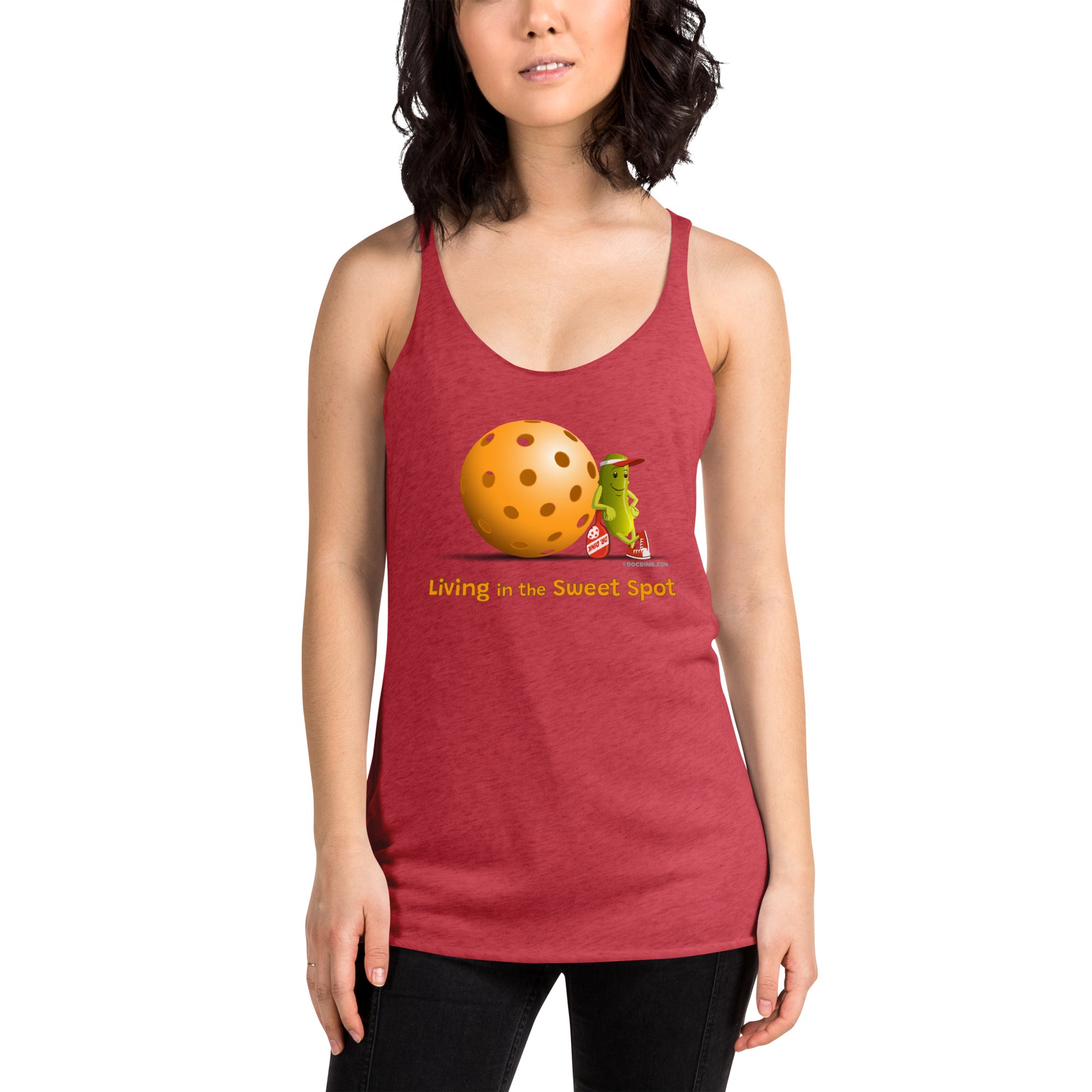 Women's Racerback Pickleball Tank Top - Resting Pickleball - "Living in the Sweet Spot" - DocDink.com