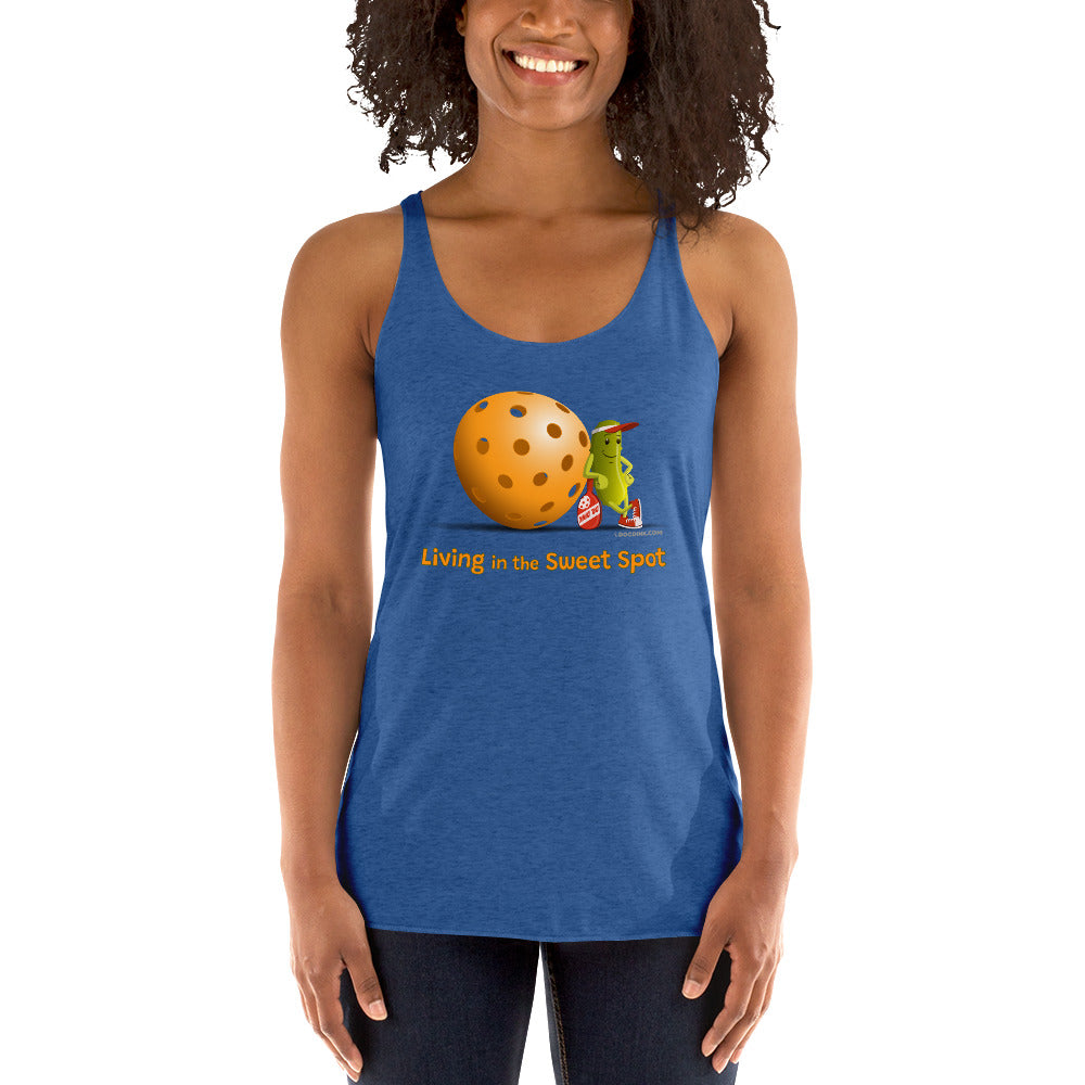 Women's Racerback Pickleball Tank Top - Resting Pickleball - "Living in the Sweet Spot" - DocDink.com