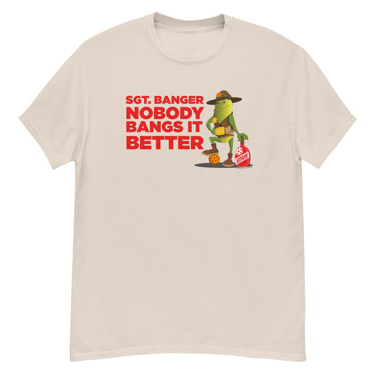 100% Cotton Pickleball T-Shirt - "Nobody Bangs it Better!" - DocDink.com