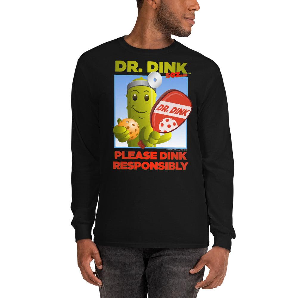 100% Cotton Long Sleeve Pickleball T-Shirt - "Please Dink Responsibly!" - DocDink.com