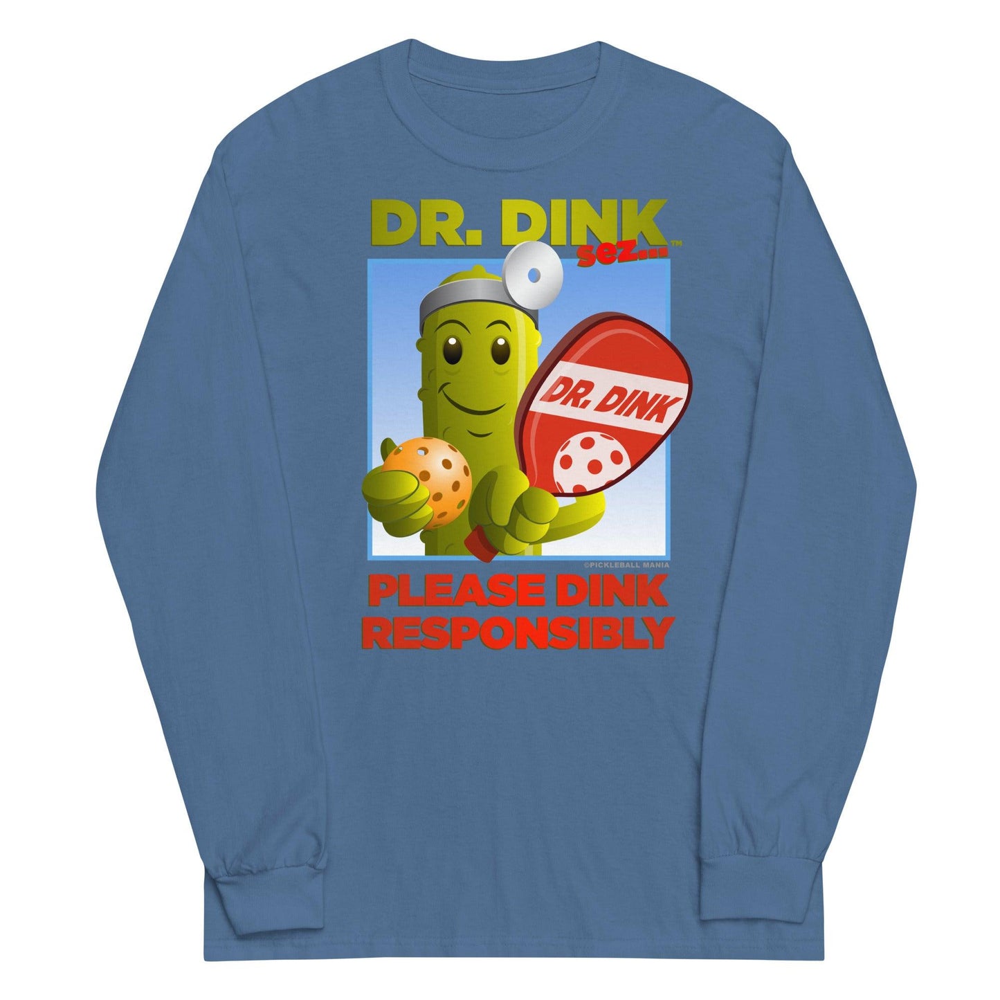 100% Cotton Long Sleeve Pickleball T-Shirt - "Please Dink Responsibly!" - DocDink.com