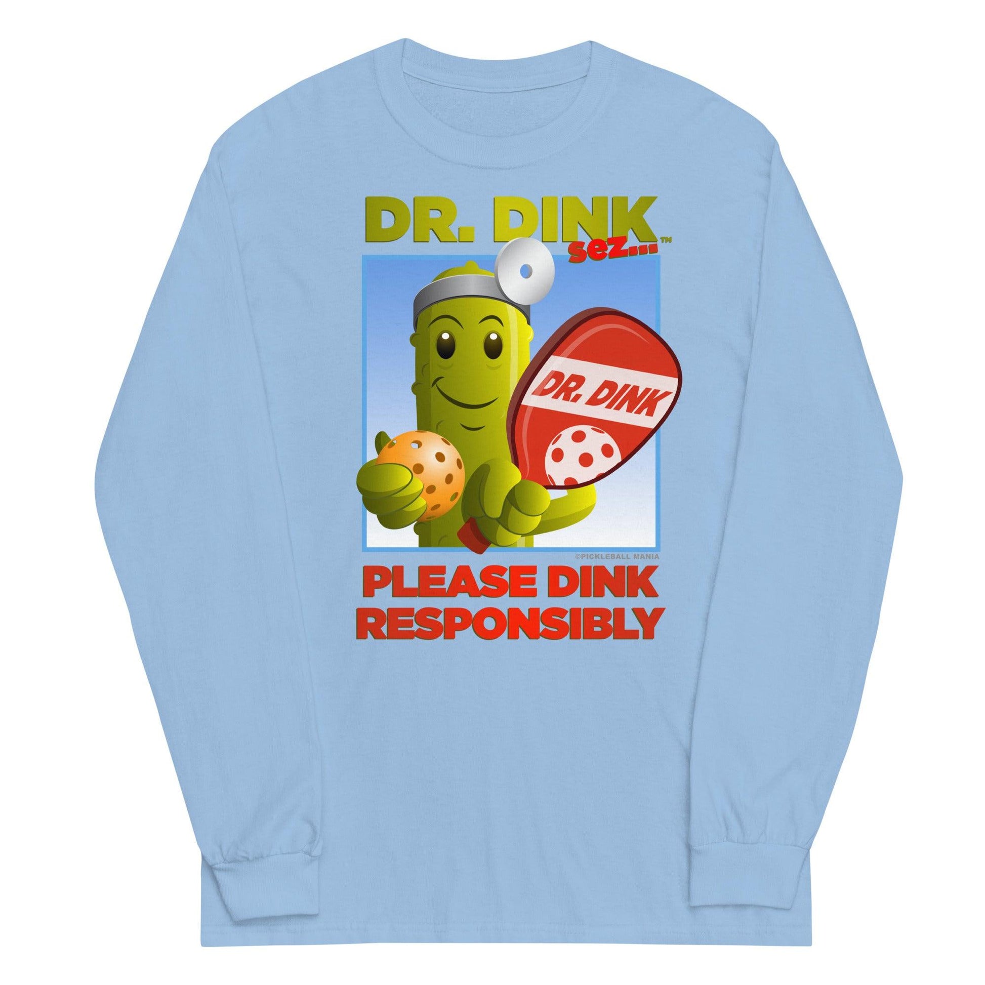 100% Cotton Long Sleeve Pickleball T-Shirt - "Please Dink Responsibly!" - DocDink.com