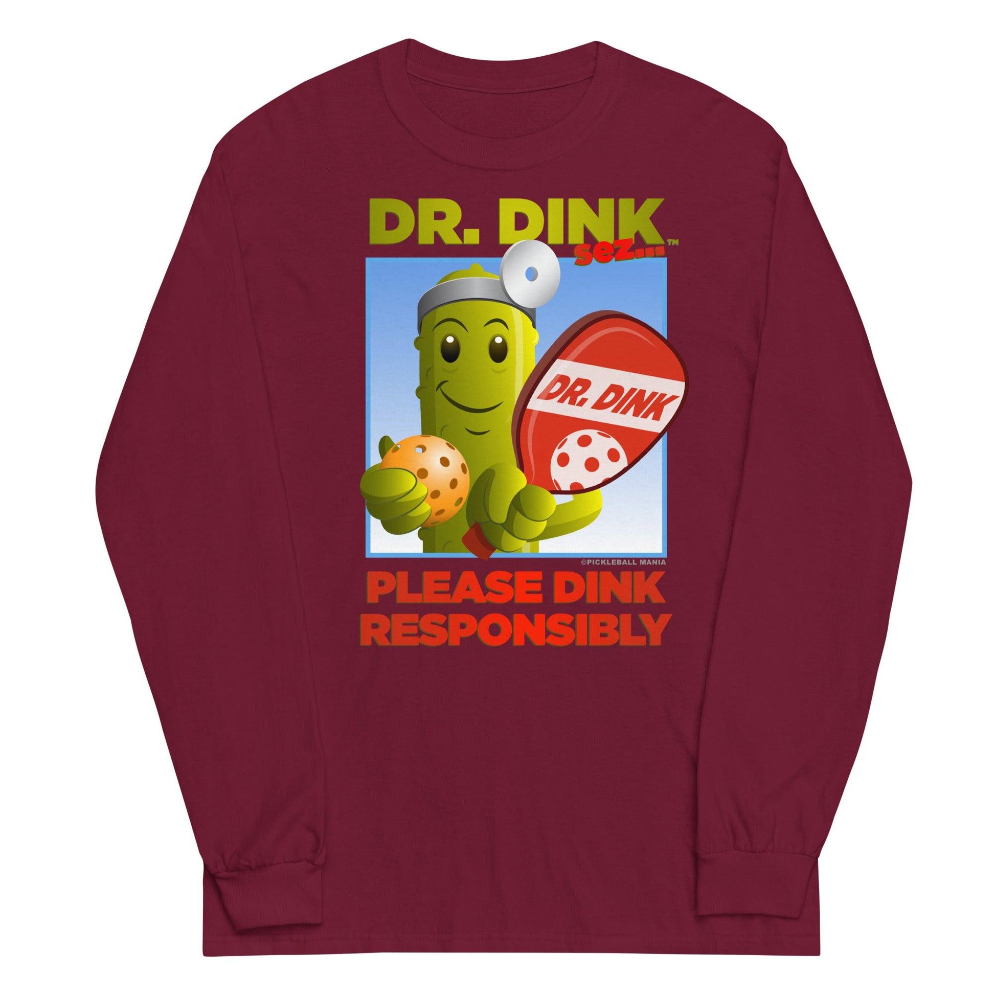 100% Cotton Long Sleeve Pickleball T-Shirt - "Please Dink Responsibly!" - DocDink.com