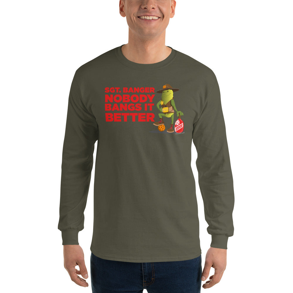 100% Cotton Long Sleeve Pickleball T-Shirt - "Nobody Bangs it Better!" - DocDink.com