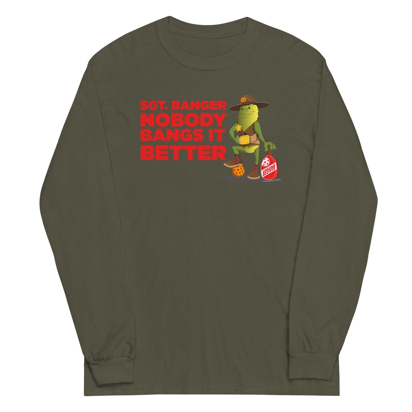 100% Cotton Long Sleeve Pickleball T-Shirt - "Nobody Bangs it Better!" - DocDink.com