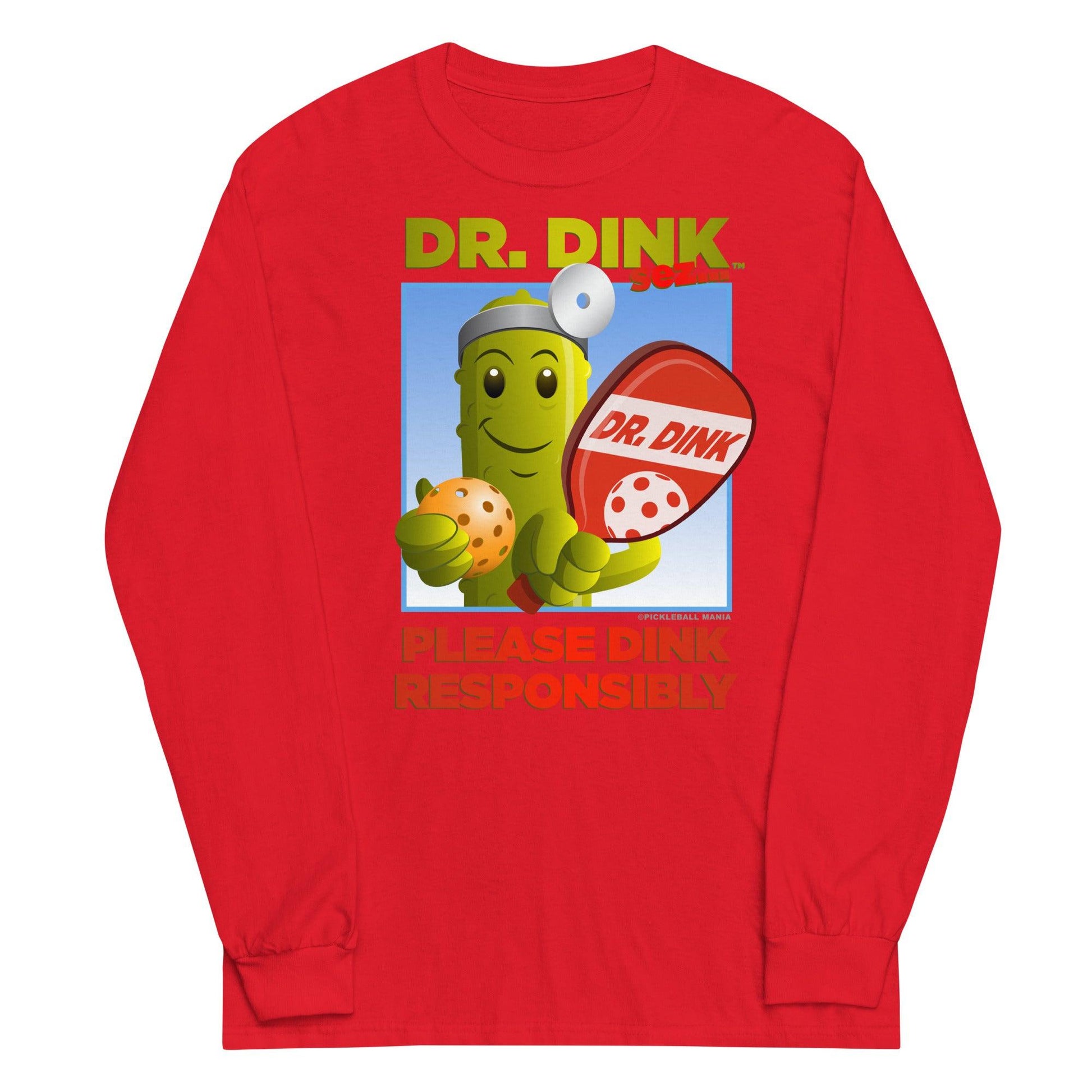 100% Cotton Long Sleeve Pickleball T-Shirt - "Please Dink Responsibly!" - DocDink.com