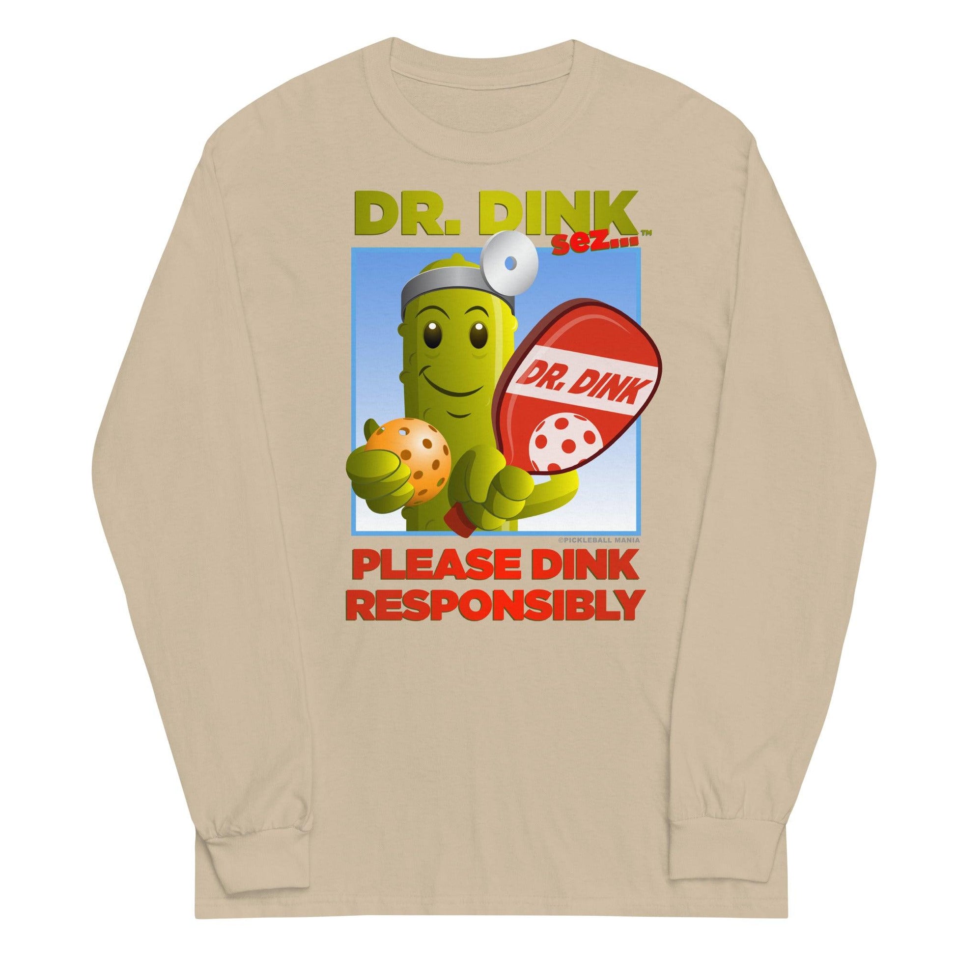 100% Cotton Long Sleeve Pickleball T-Shirt - "Please Dink Responsibly!" - DocDink.com