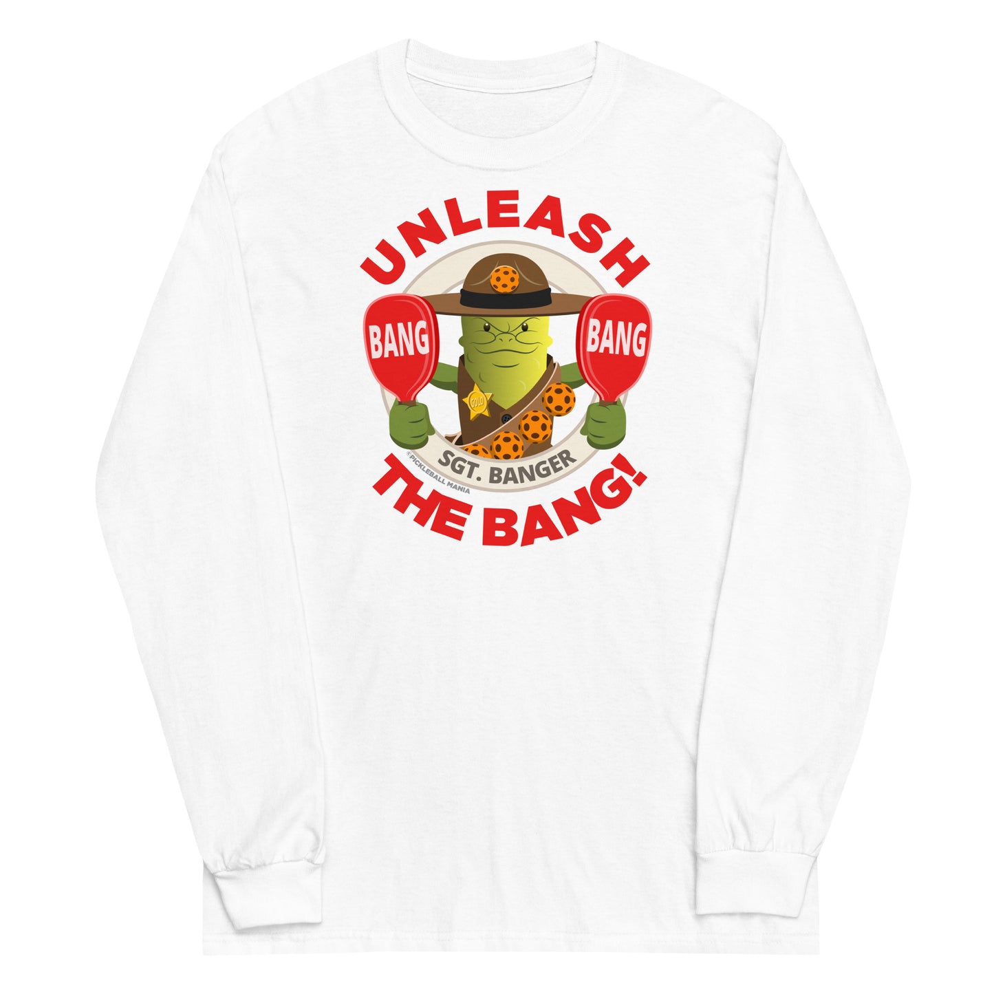 100% Cotton Long Sleeve Pickleball T-Shirt - "Unleash the Bang!" - DocDink.com